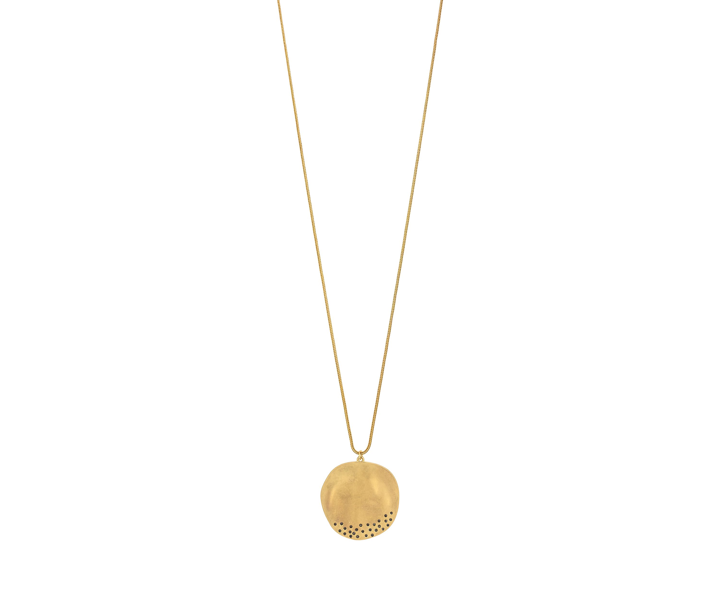 Gold Tone Long Disc Pendant Necklace