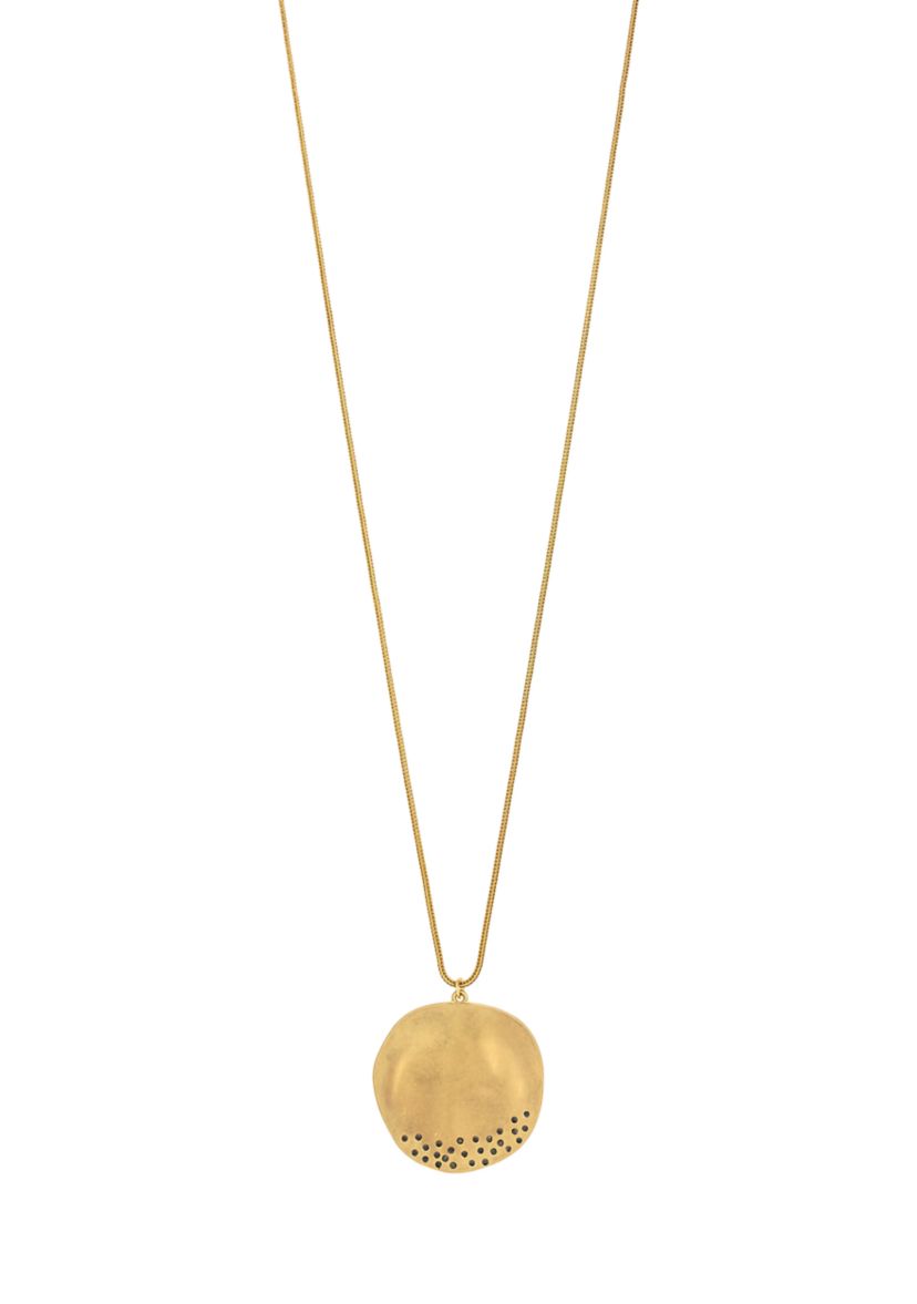 Gold Tone Long Disc Pendant Necklace
