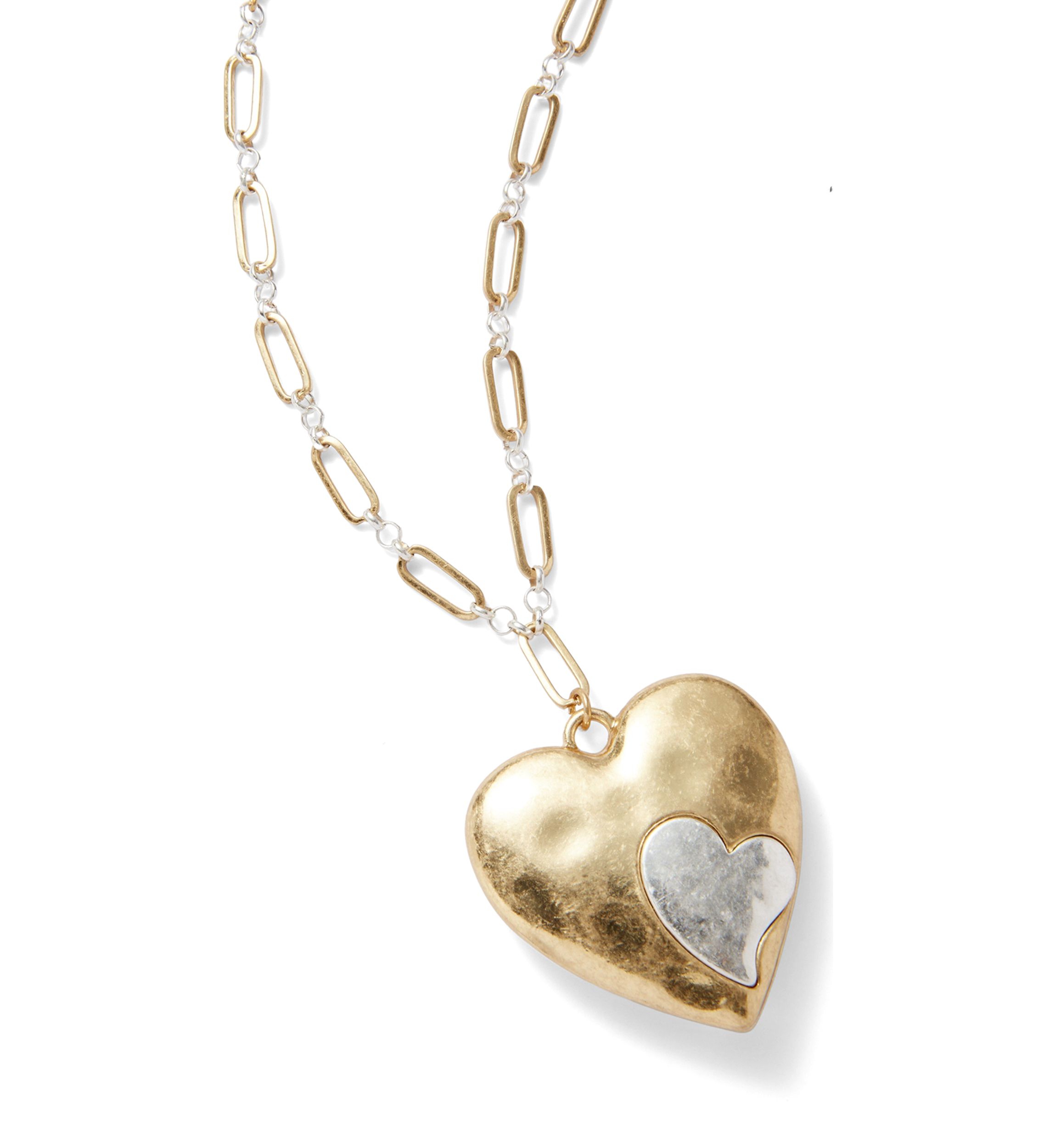 Two Tone Long Heart Inset Pendant Necklace