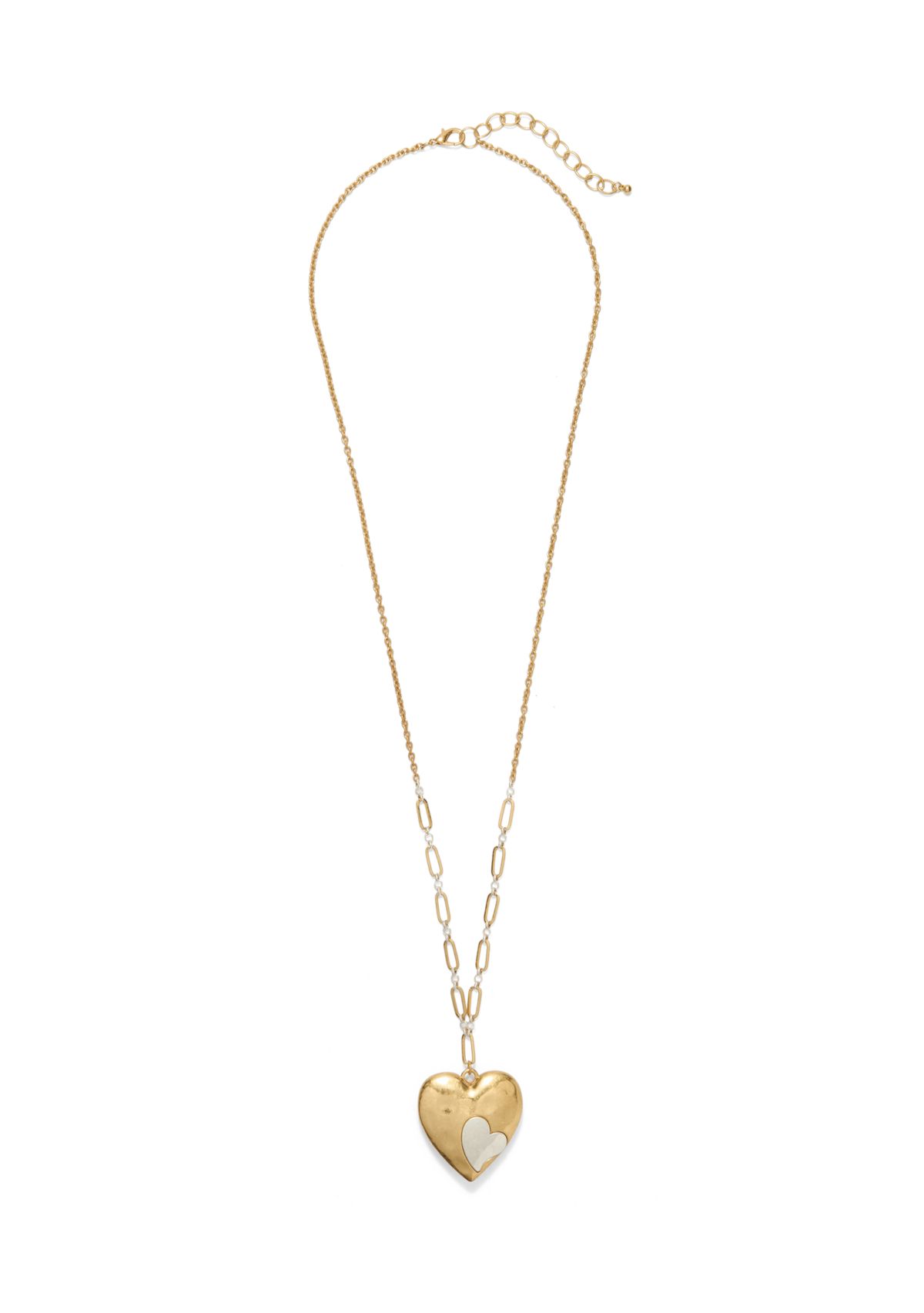 Two Tone Long Heart Inset Pendant Necklace