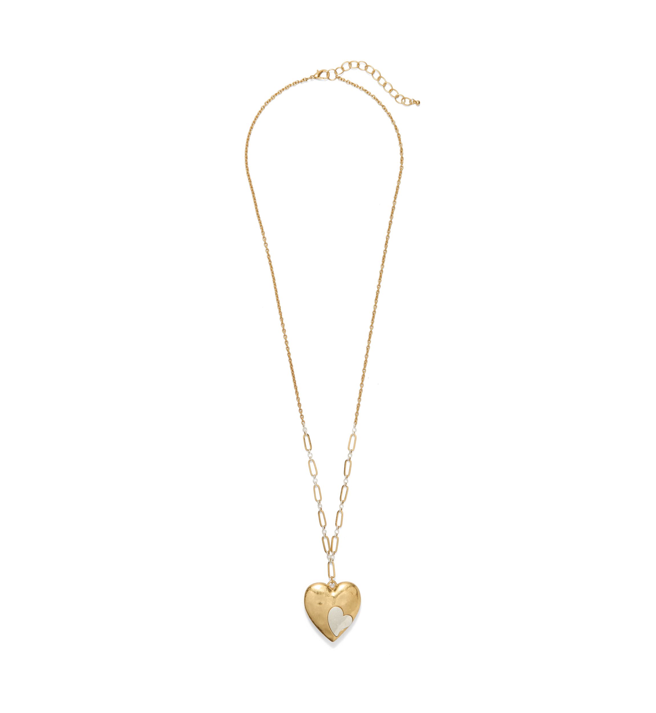 Two Tone Long Heart Inset Pendant Necklace