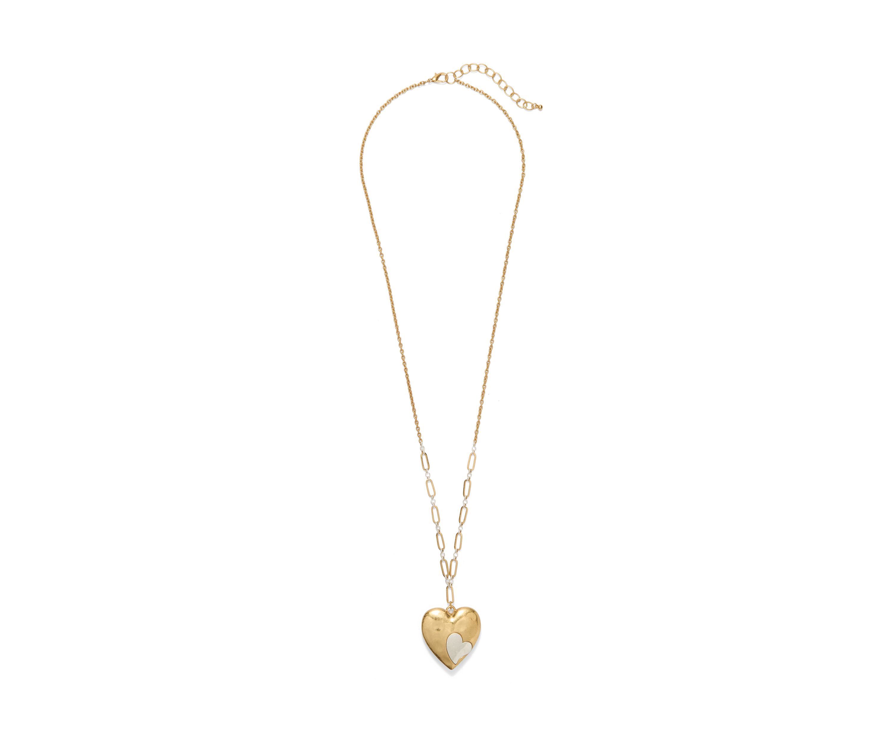 Two Tone Long Heart Inset Pendant Necklace
