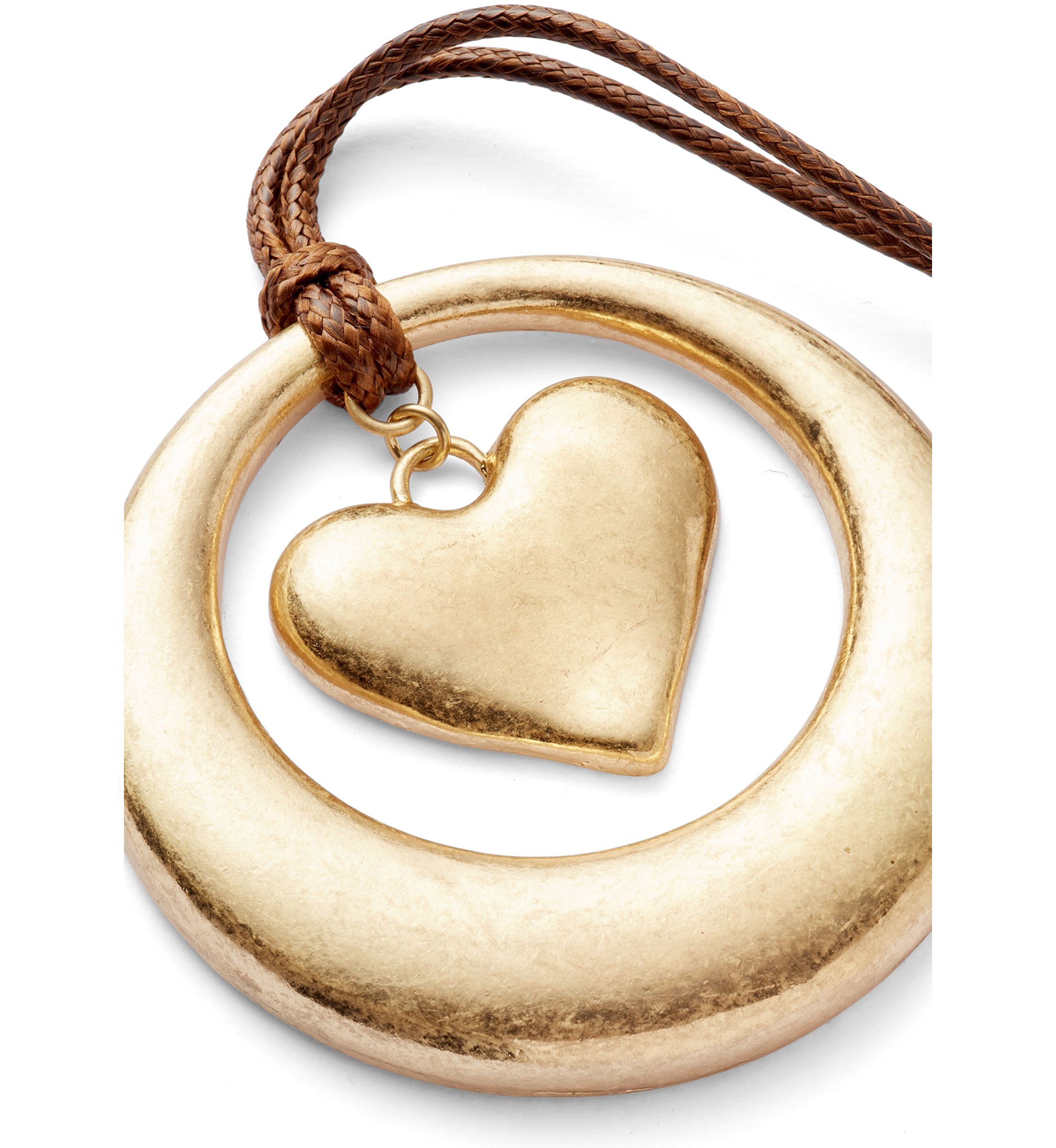 Two Tone Long Heart Inset Pendant Necklace