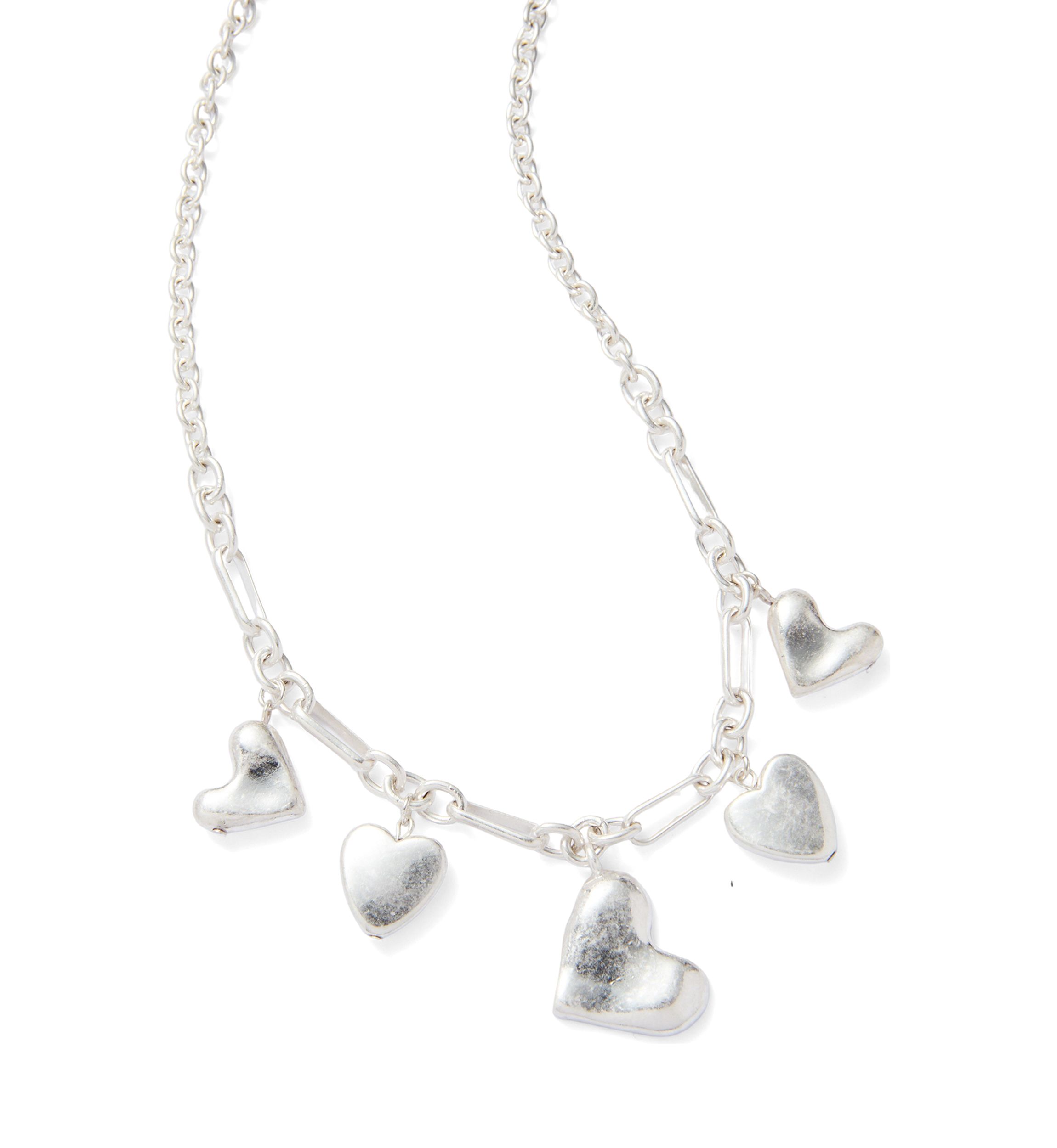 Silver Tone Frontal Heart Drop Charm Necklace