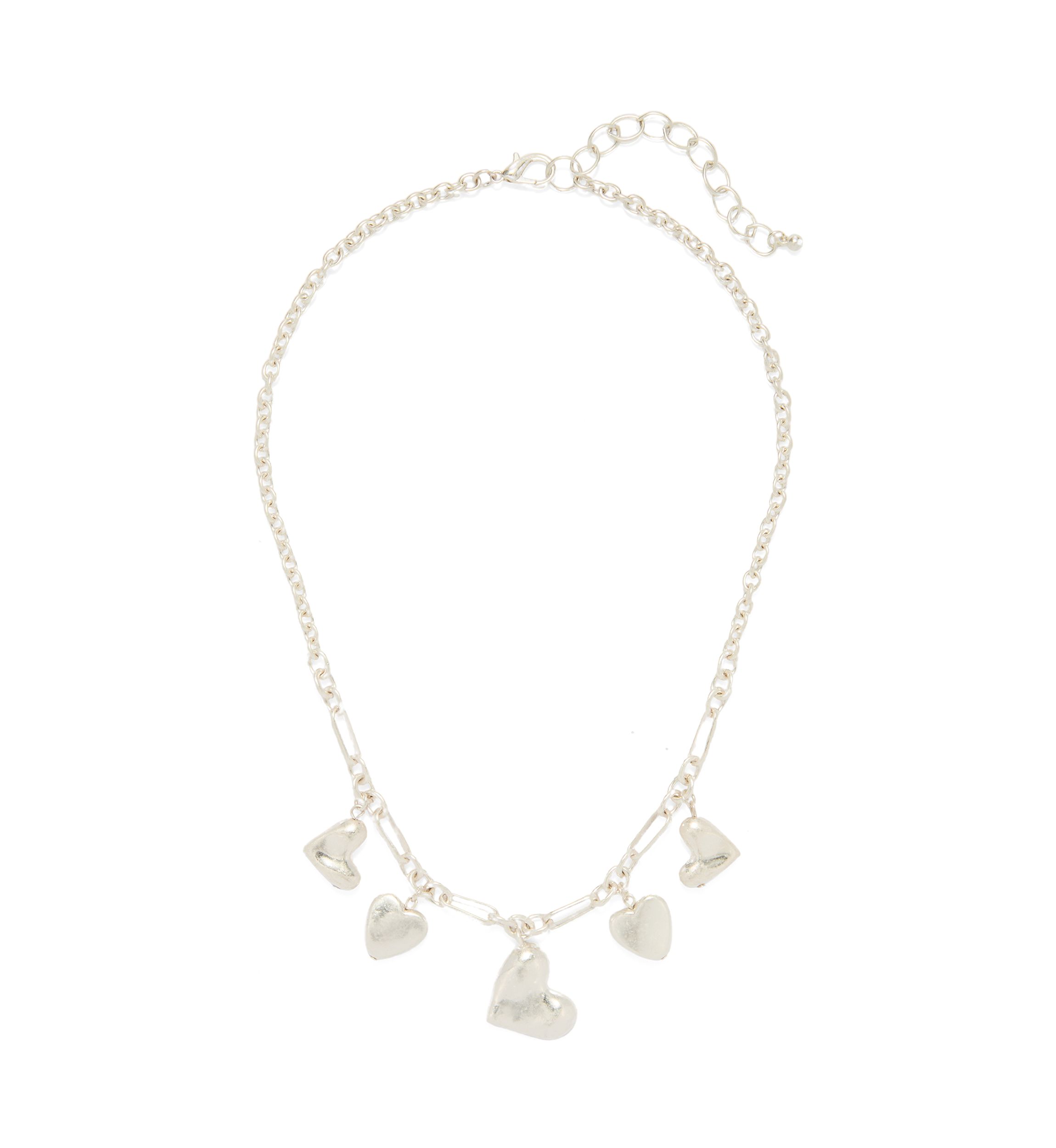 Silver Tone Frontal Heart Drop Charm Necklace