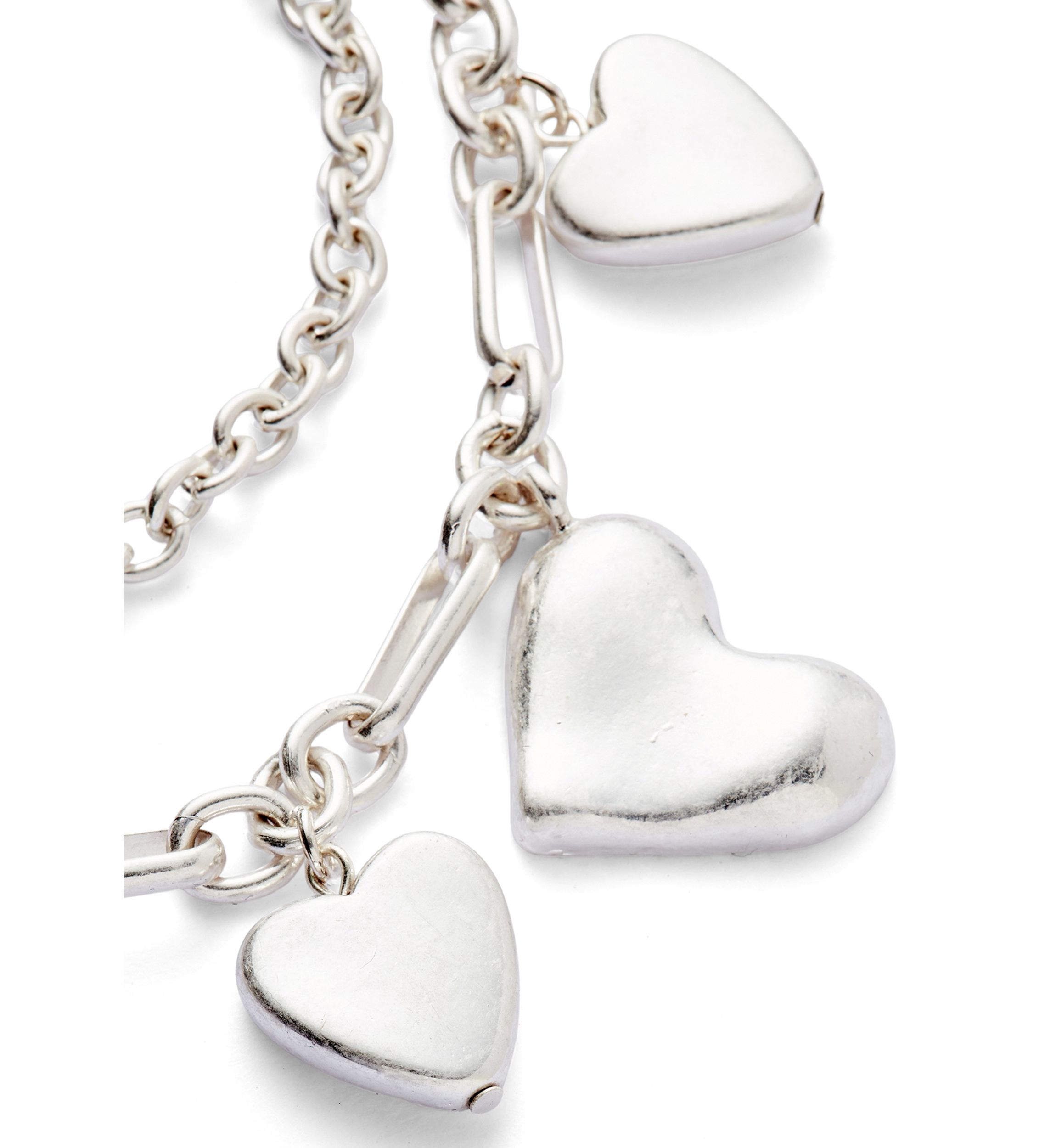 Silver Tone Frontal Heart Drop Charm Necklace