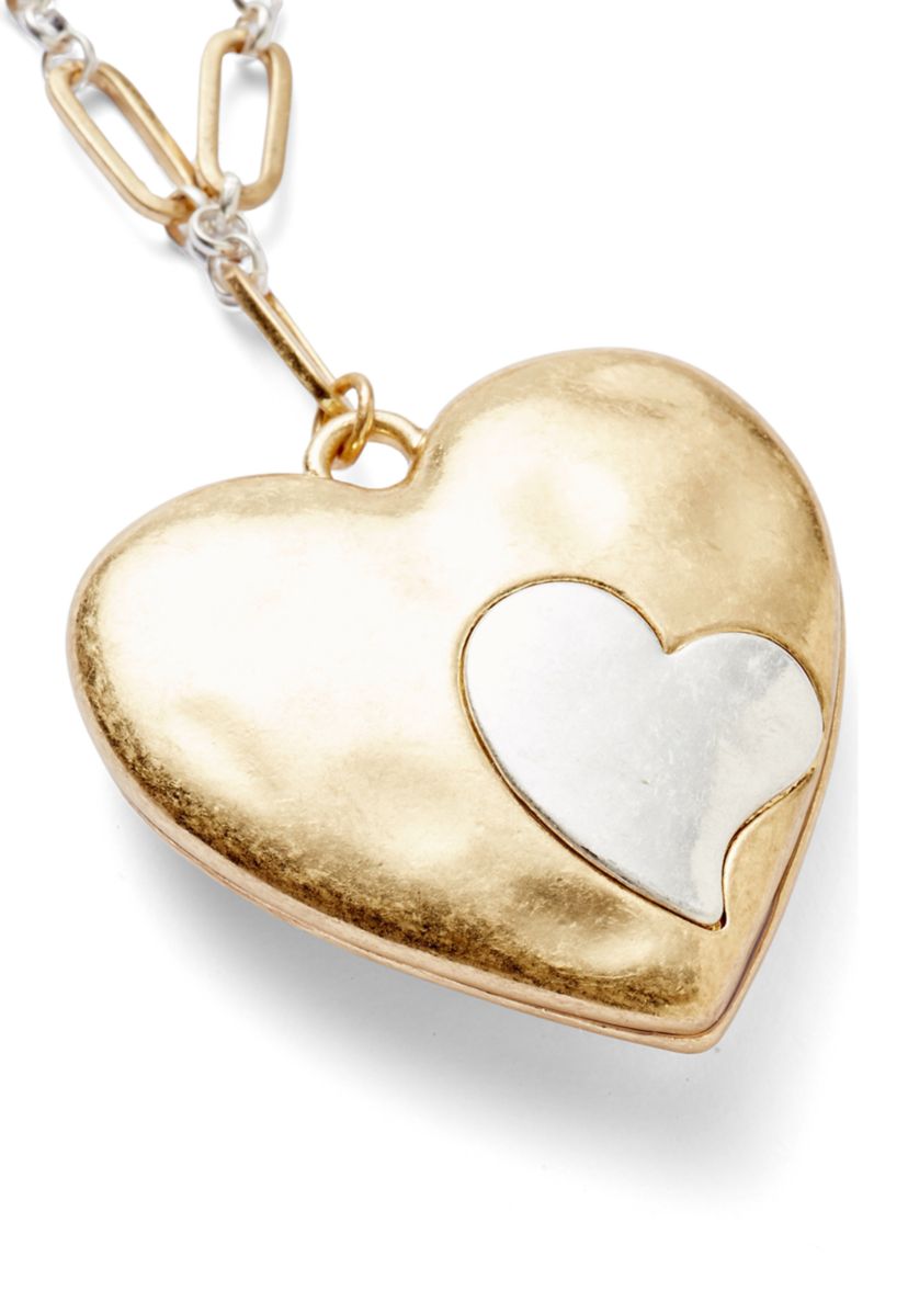 Gold Tone Brown Cord Long Orbital Heart Pendant Necklace