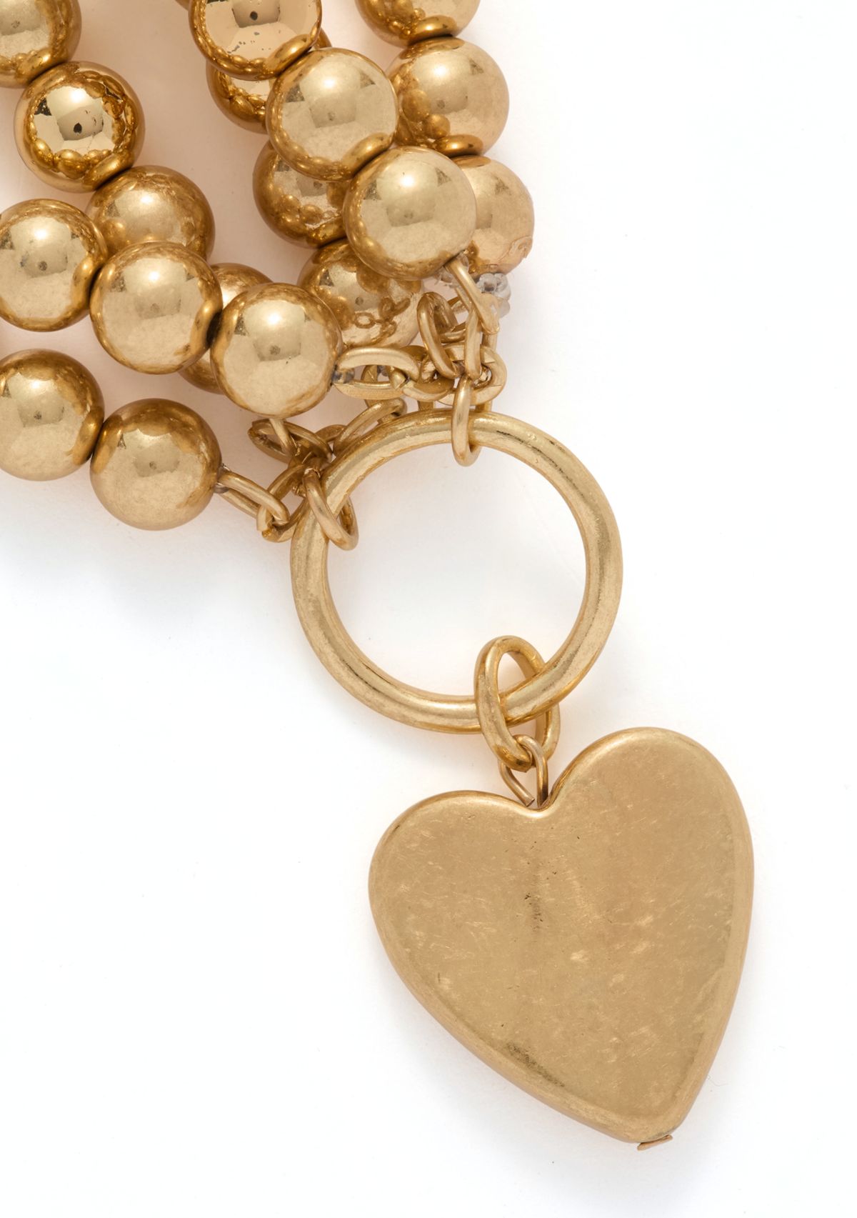3 Row Beaded Stretch Heart Drop Bracelet
