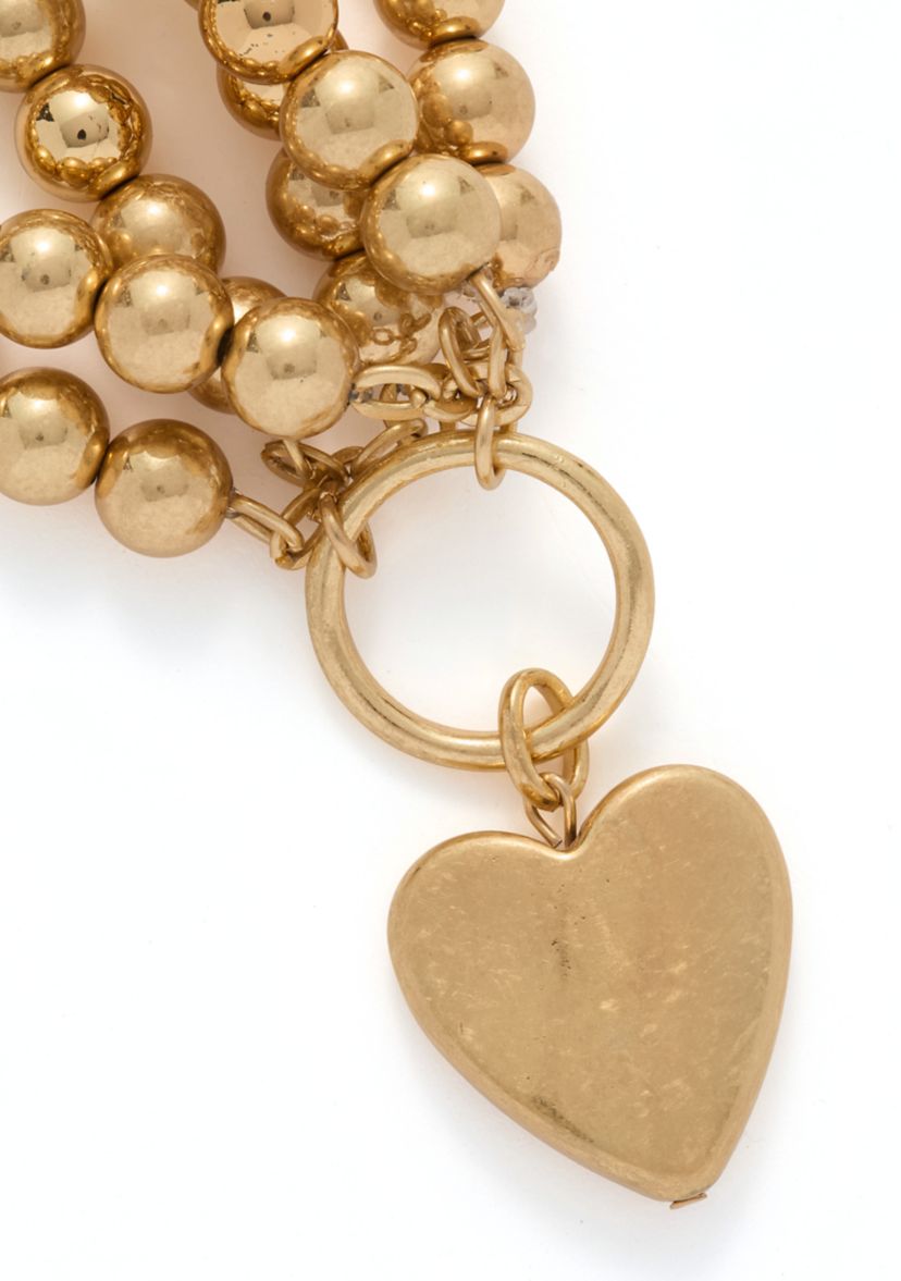 3 Row Beaded Stretch Heart Drop Bracelet