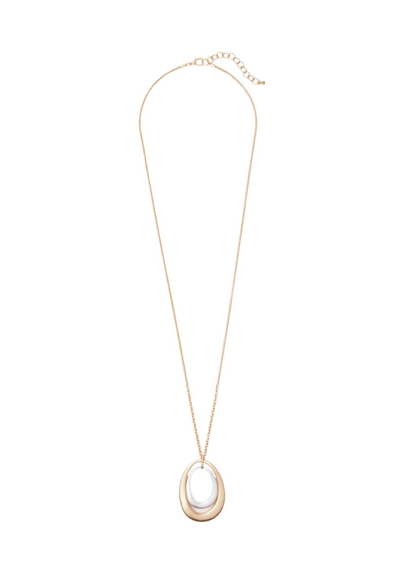 Two Tone Long Double Link Drop Pendant Necklace