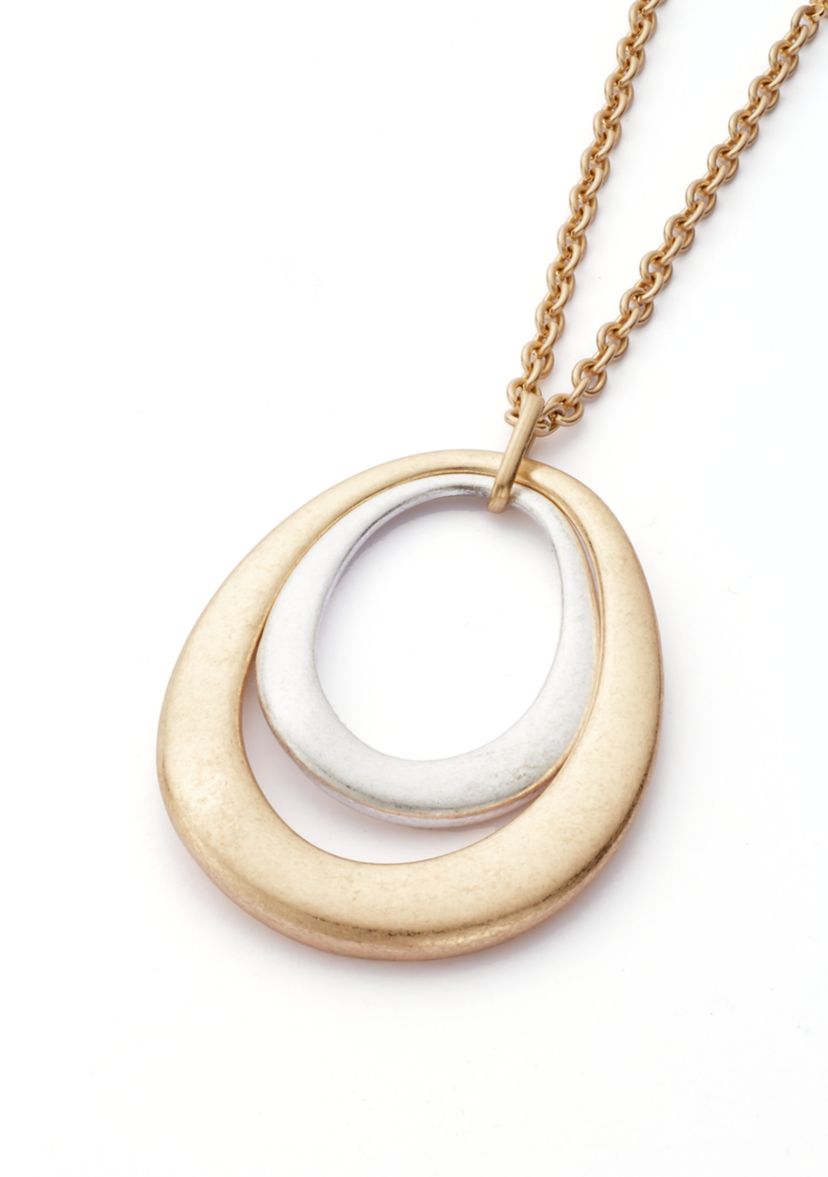 Two Tone Long Double Link Drop Pendant Necklace
