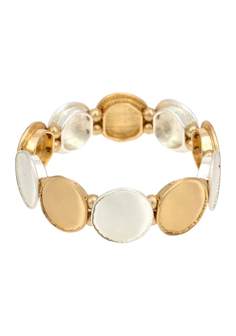 Two Tone Round Disc Stretch Bracelet