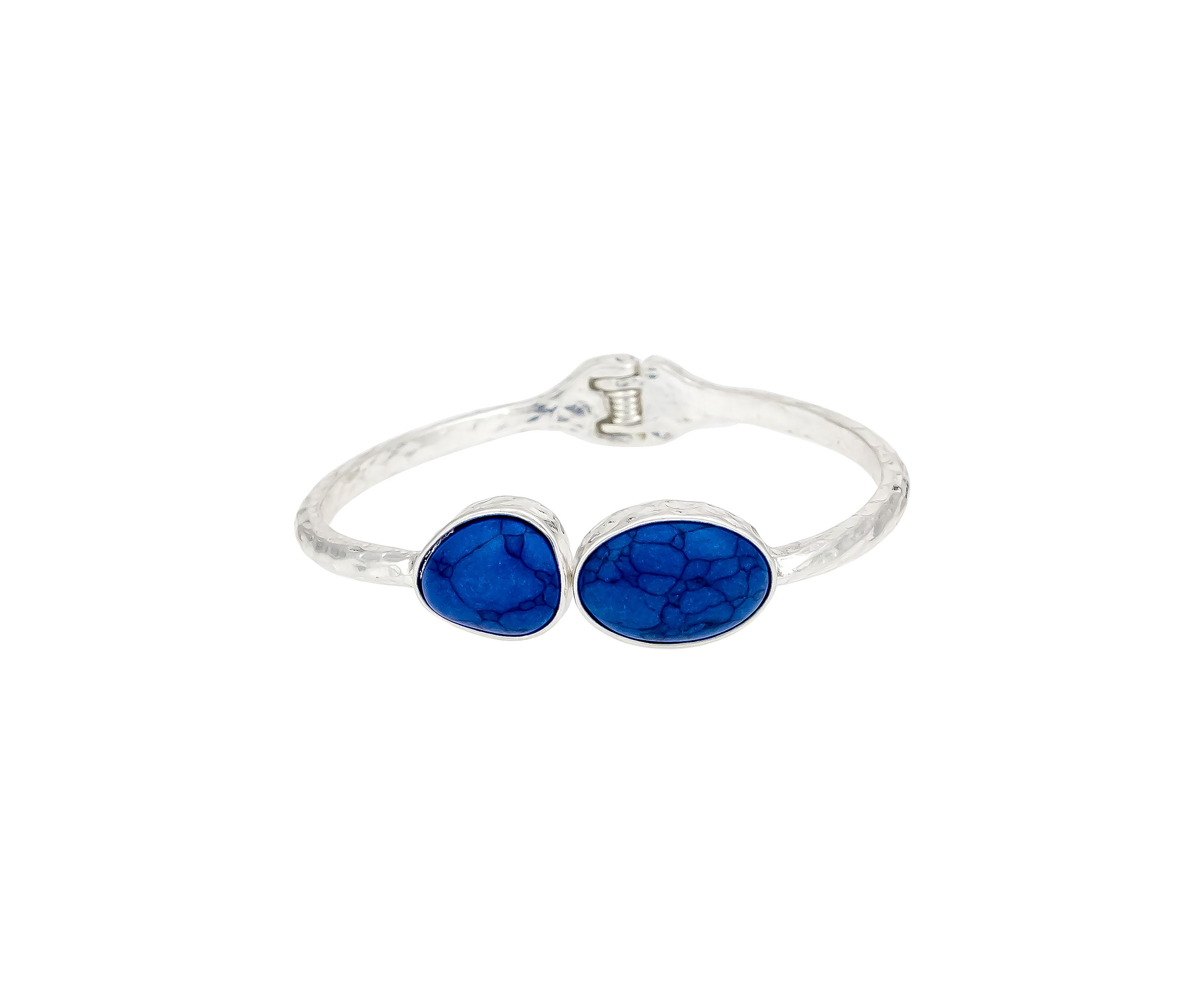 Silver Tone Blue Stone Hinged Cuff Bracelet