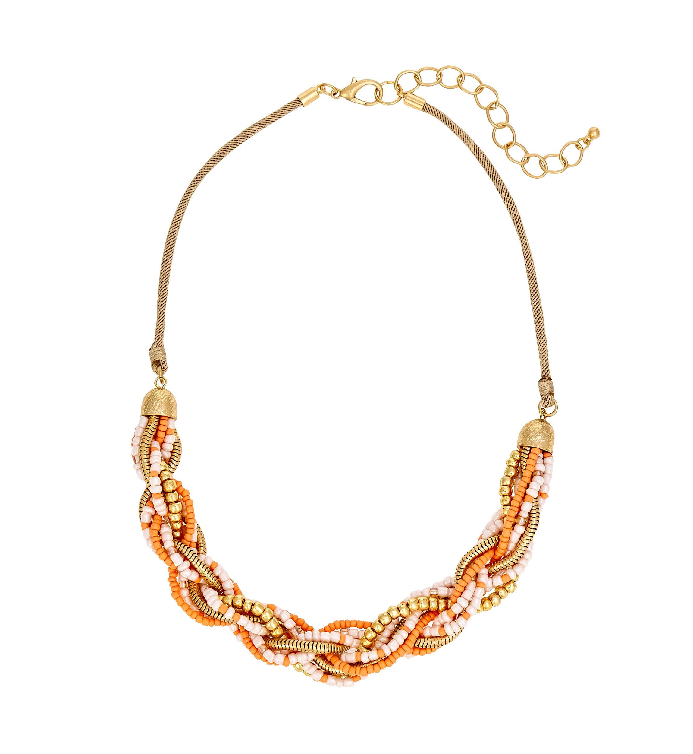 Gold-Tone Multi Coral Bead Twisted Torsade Necklace