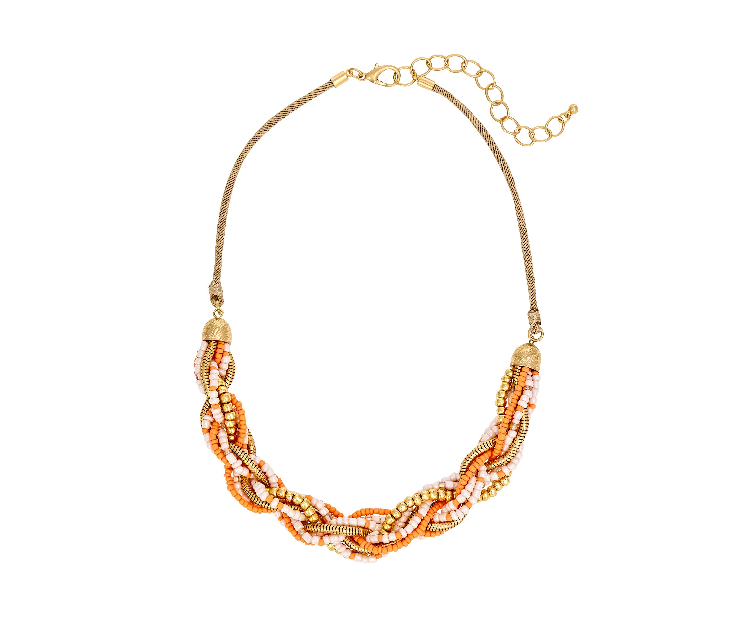 Gold-Tone Multi Coral Bead Twisted Torsade Necklace