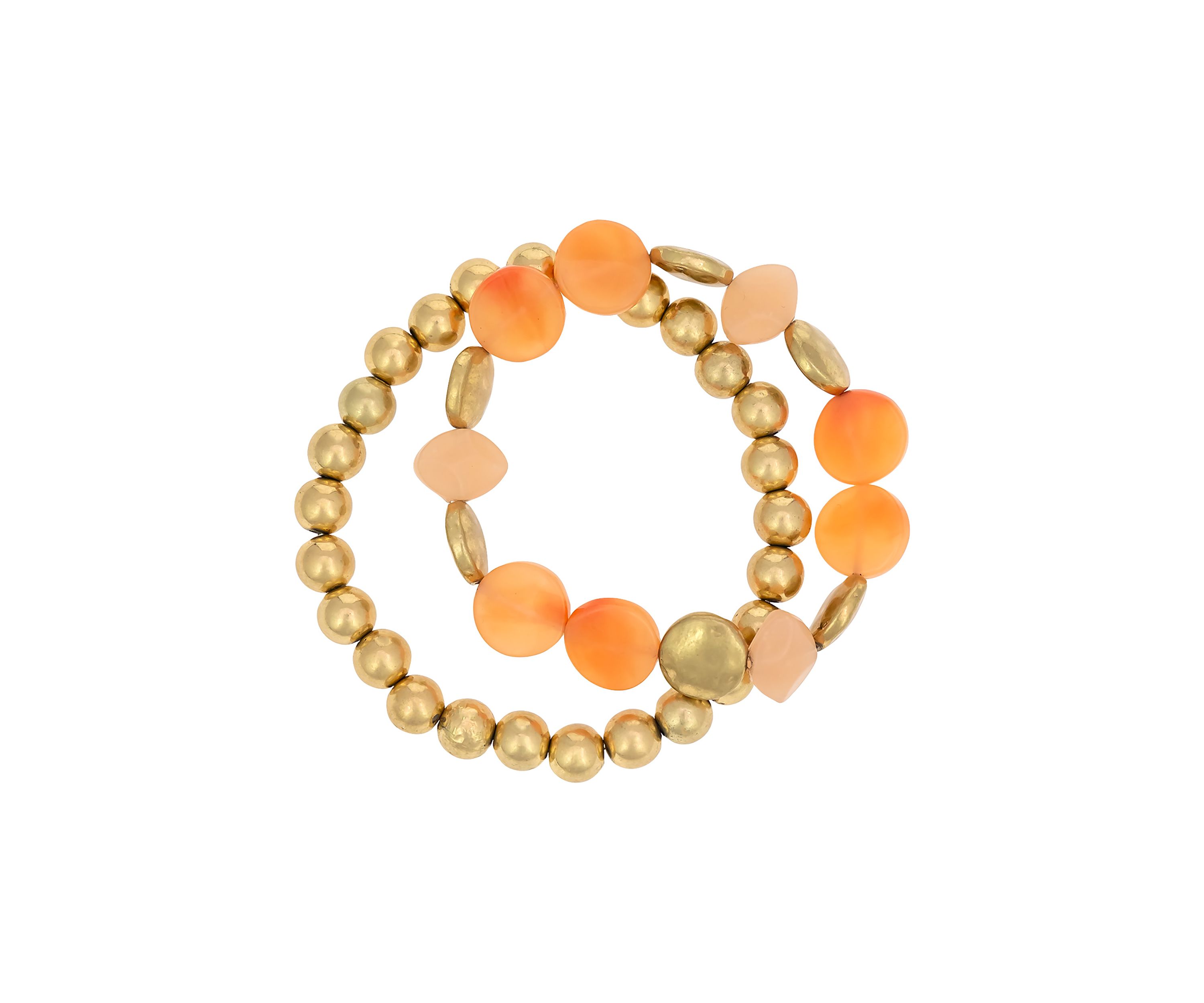 Gold-Tone 2 Row Coral Beaded Stretch Bracelet Set
