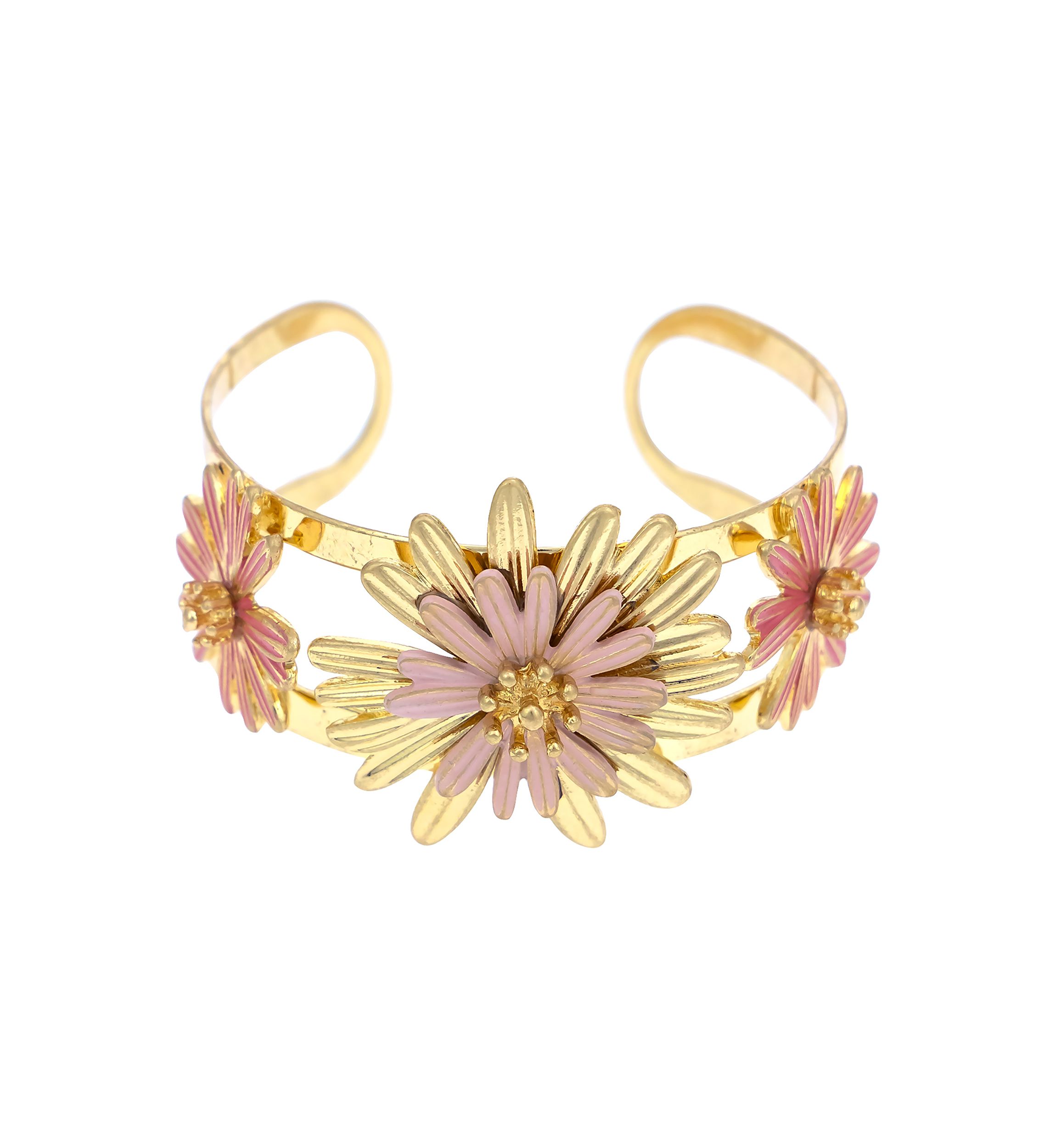 Gold-Tone Multi Coral Flower Cuff Bracelet