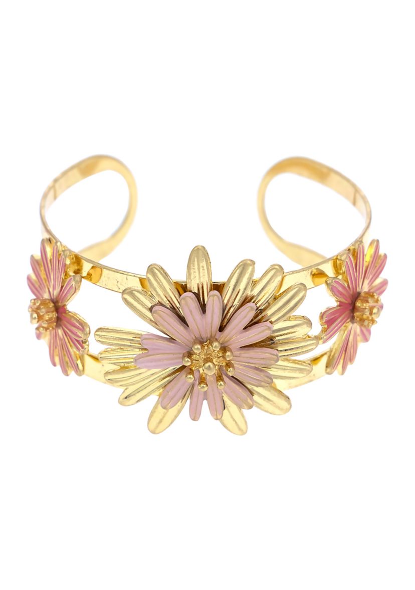 Gold-Tone Multi Coral Flower Cuff Bracelet