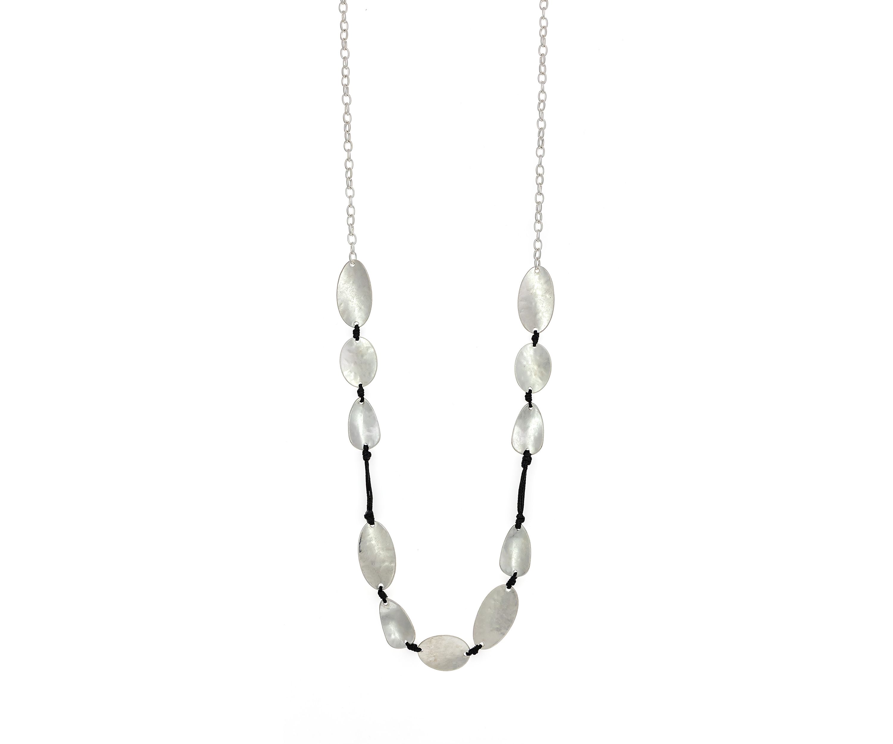 Silver-Tone Long Linked Hammered Oval Disc Necklace