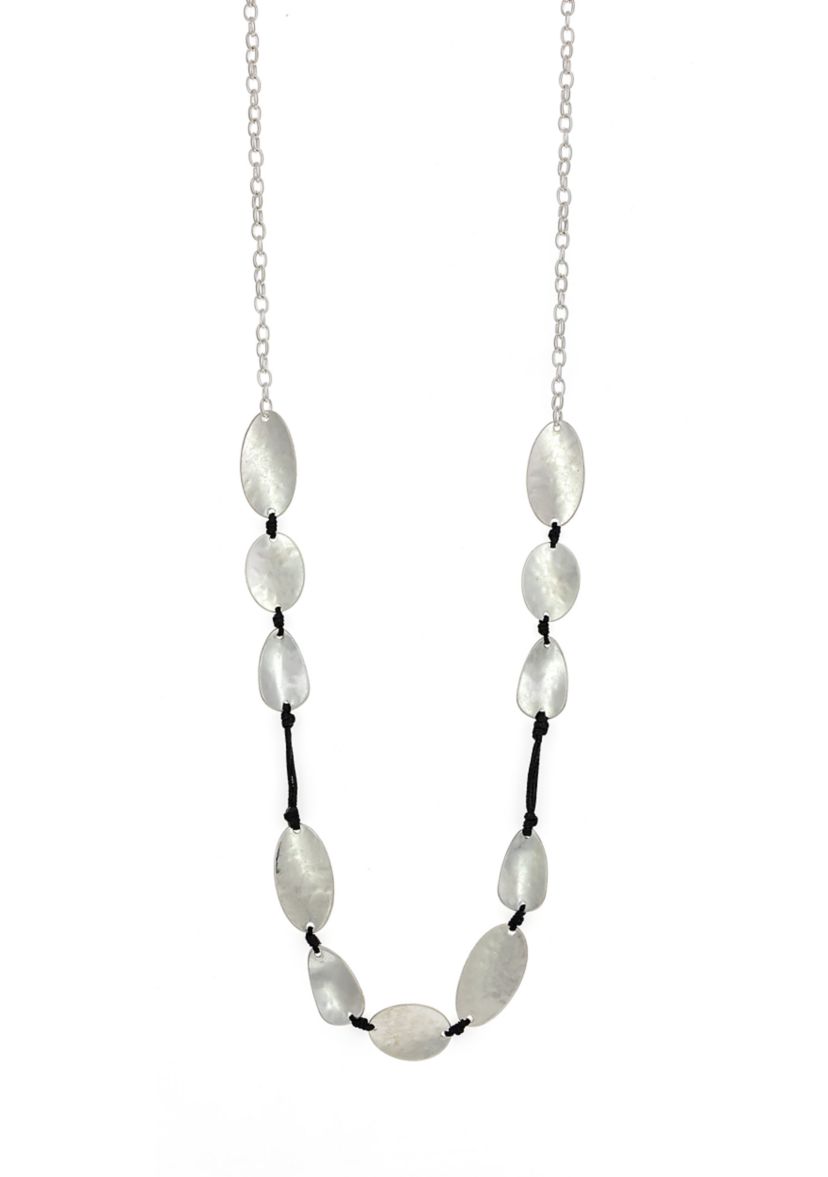 Silver-Tone Long Linked Hammered Oval Disc Necklace
