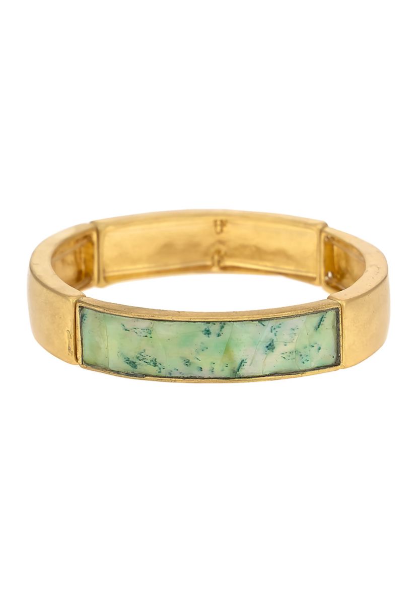 Gold Tone Green Multi Stretch Sectional Bangle Bracelet