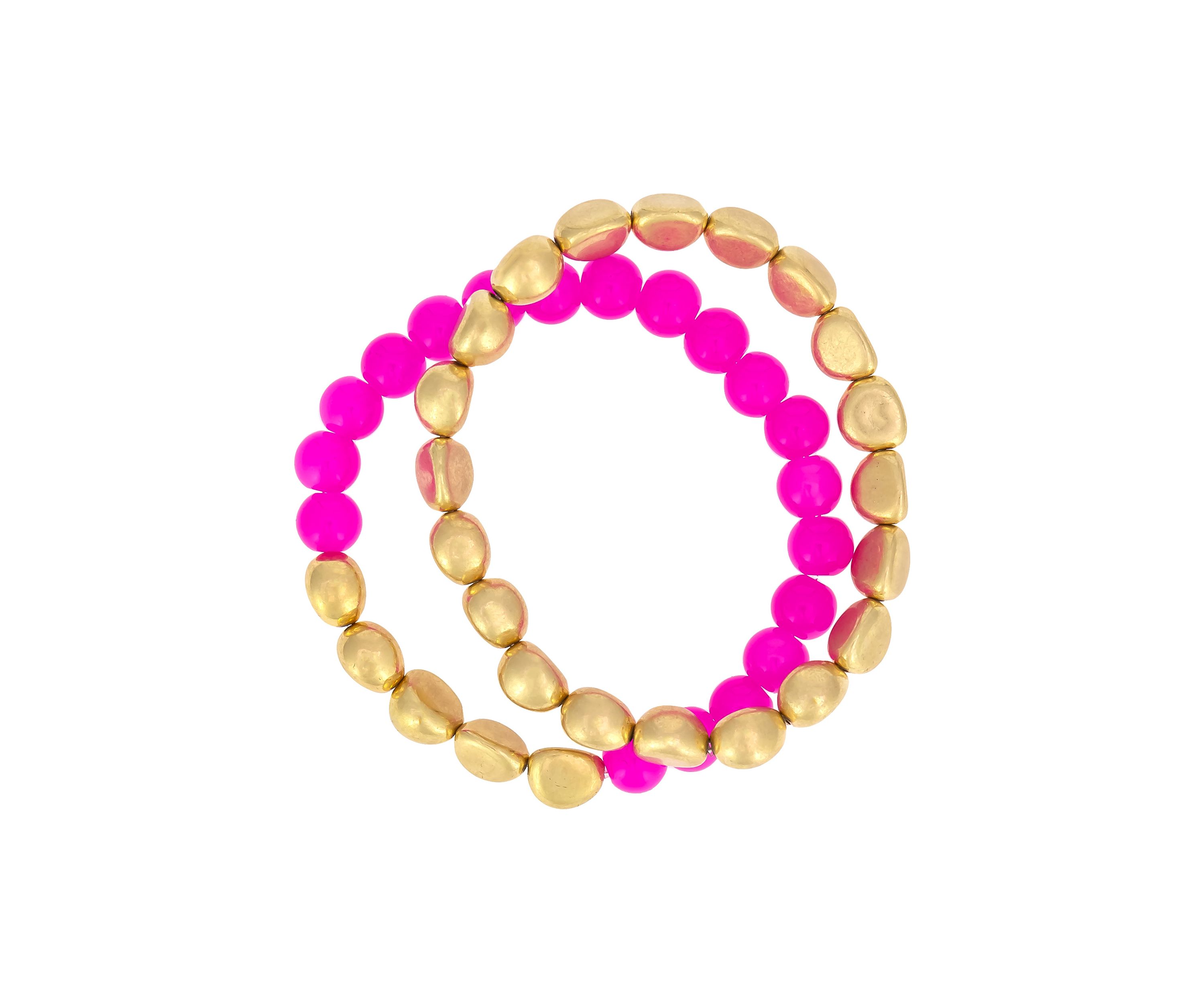 2 Row Metal Beaded Stretch Bracelet Set