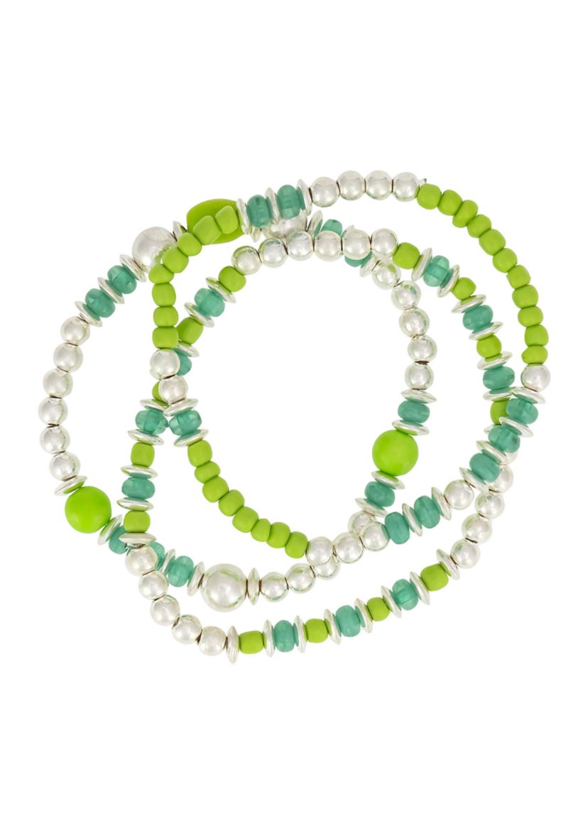 3 Row Multi Beaded Stretch Bracelet Set