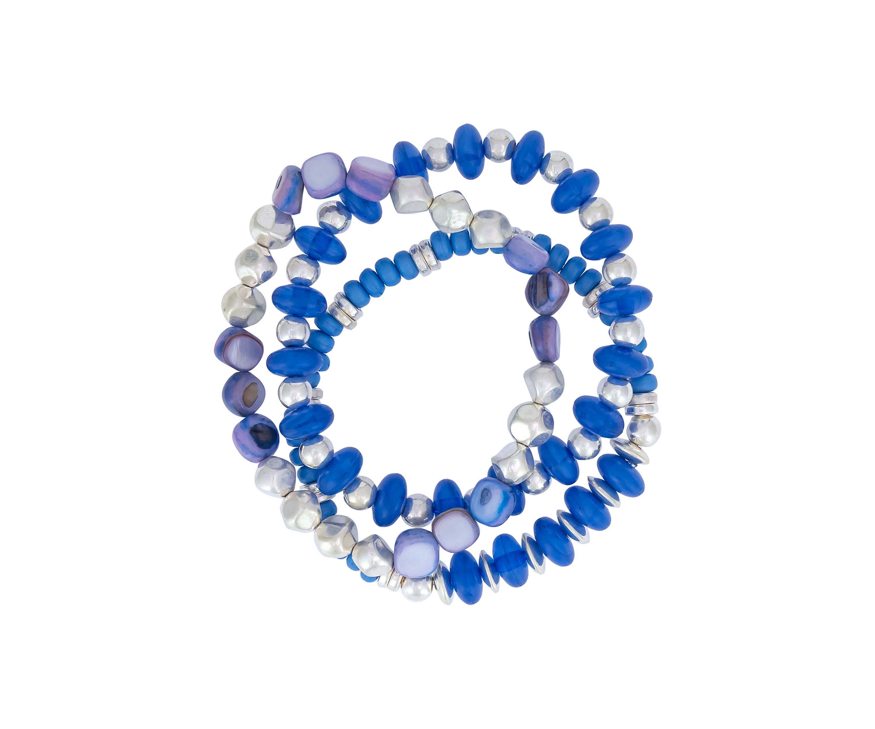 3 Row Multi Bead and Shell Stretch Bracelet Set