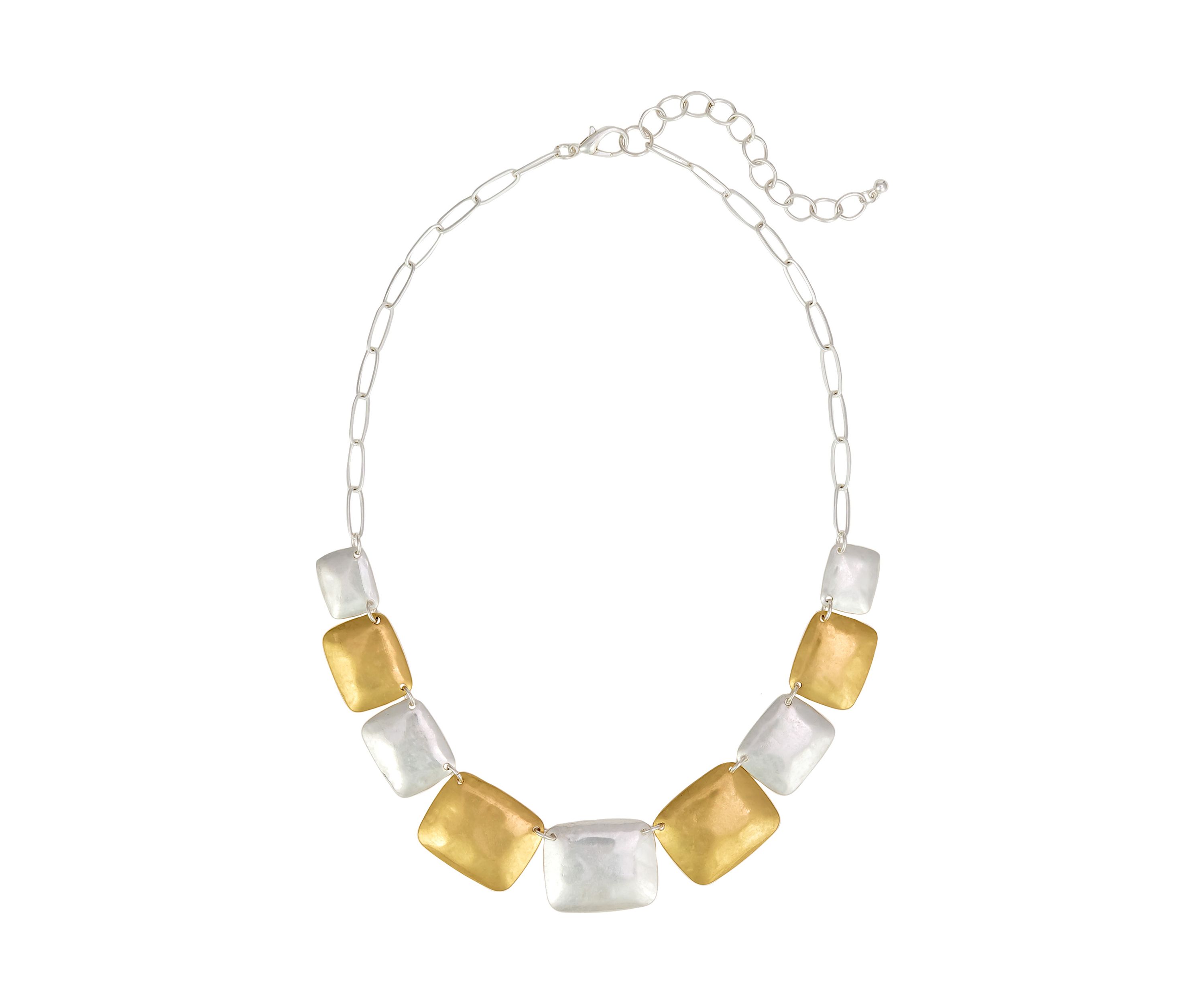 Two Tone Hammered Graduated Disc Frontal Necklace