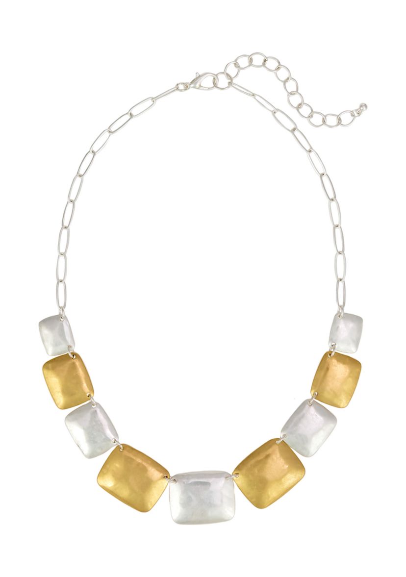 Two Tone Hammered Graduated Disc Frontal Necklace