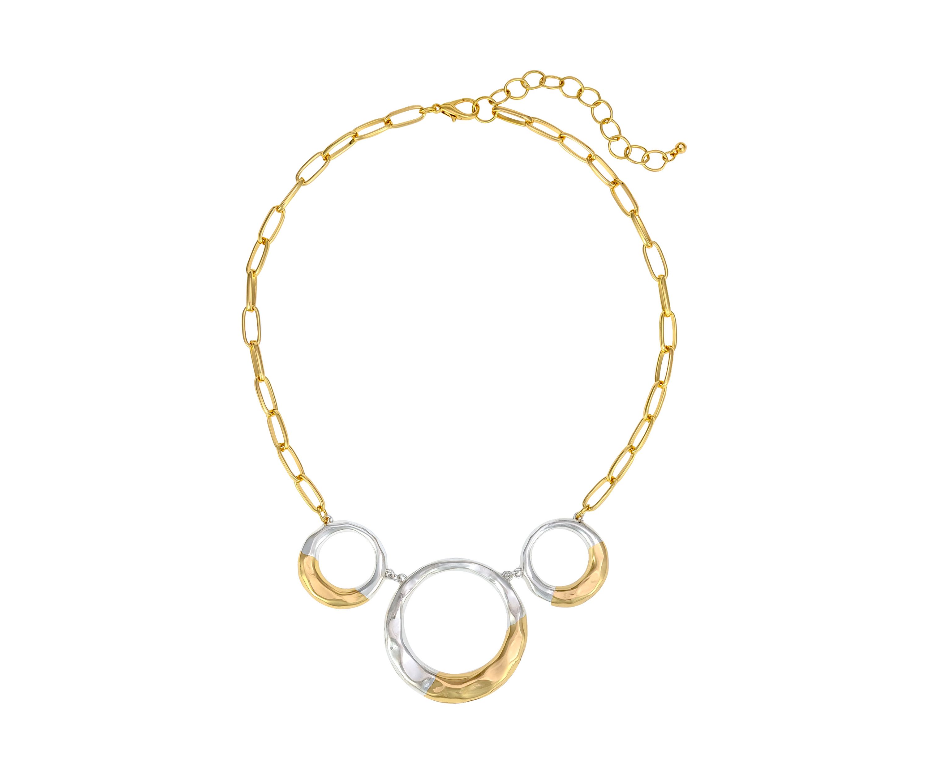 Two Tone Graduated Three Ring Frontal Necklace