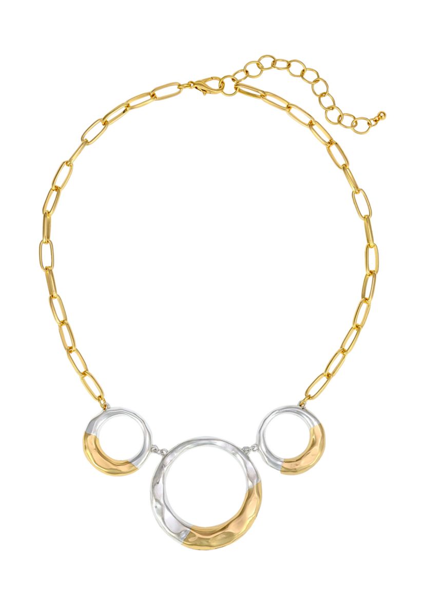 Two Tone Graduated Three Ring Frontal Necklace