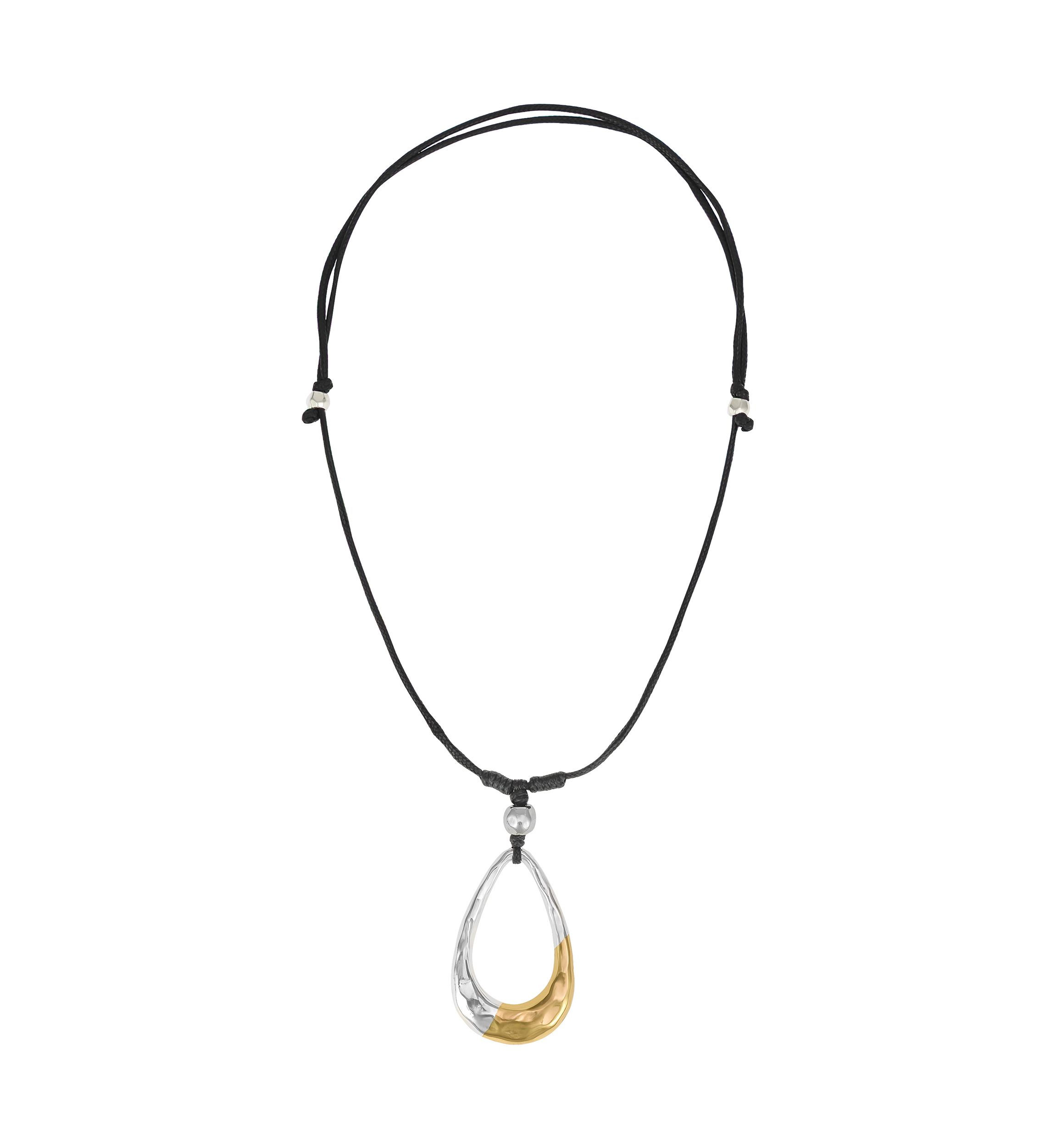 Two Tone Long Open Teardrop Pendant Necklace