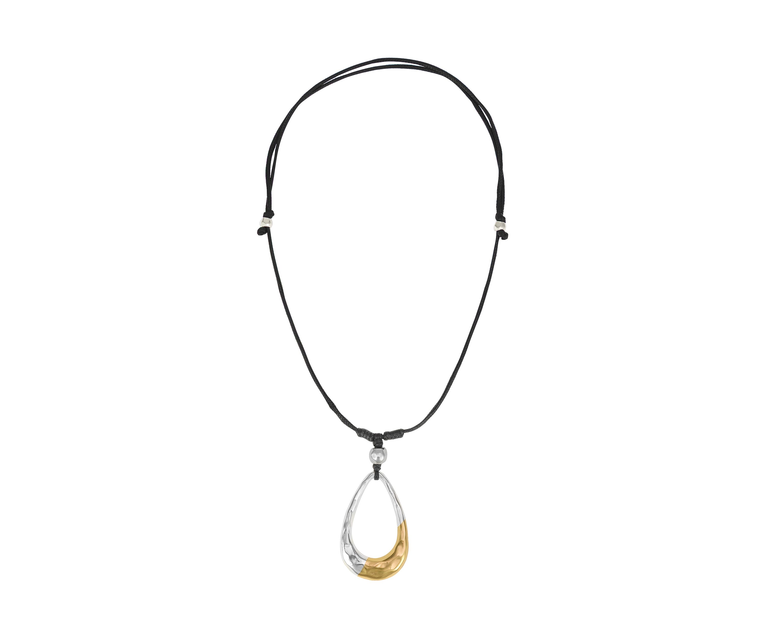 Two Tone Long Open Teardrop Pendant Necklace