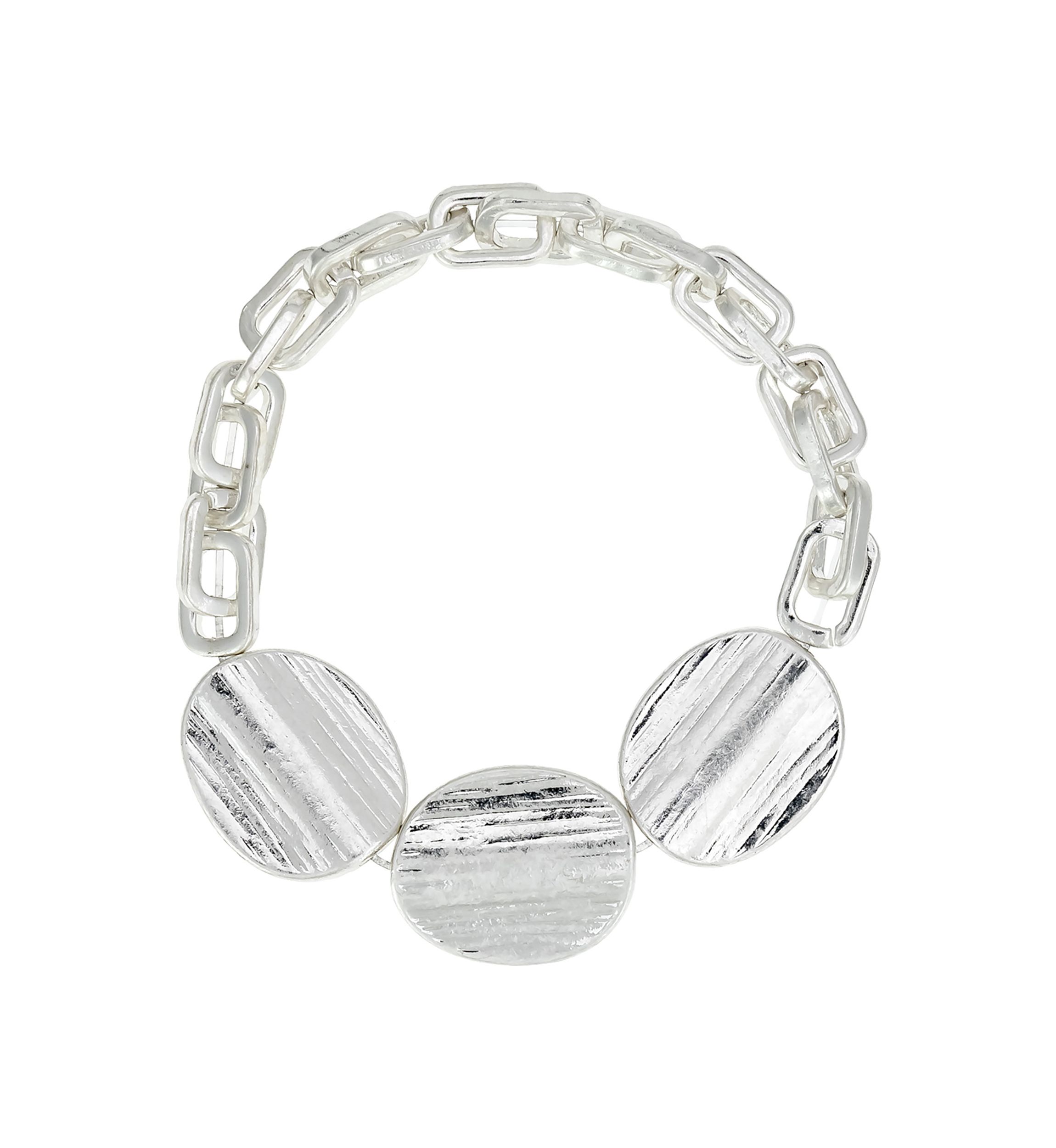 Silver Tone Disc Frontal Stretch Bracelet