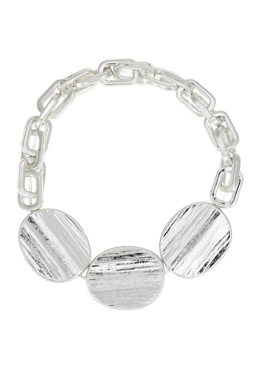 Silver Tone Disc Frontal Stretch Bracelet