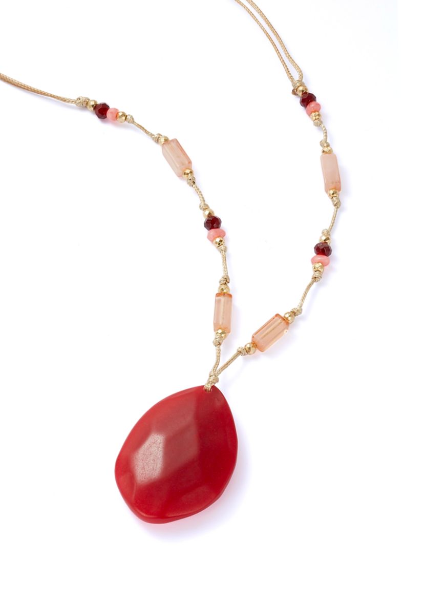 Gold Tone Berry Lone Stone Pendant Necklace