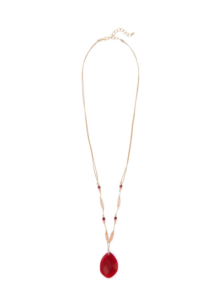 Gold Tone Berry Lone Stone Pendant Necklace