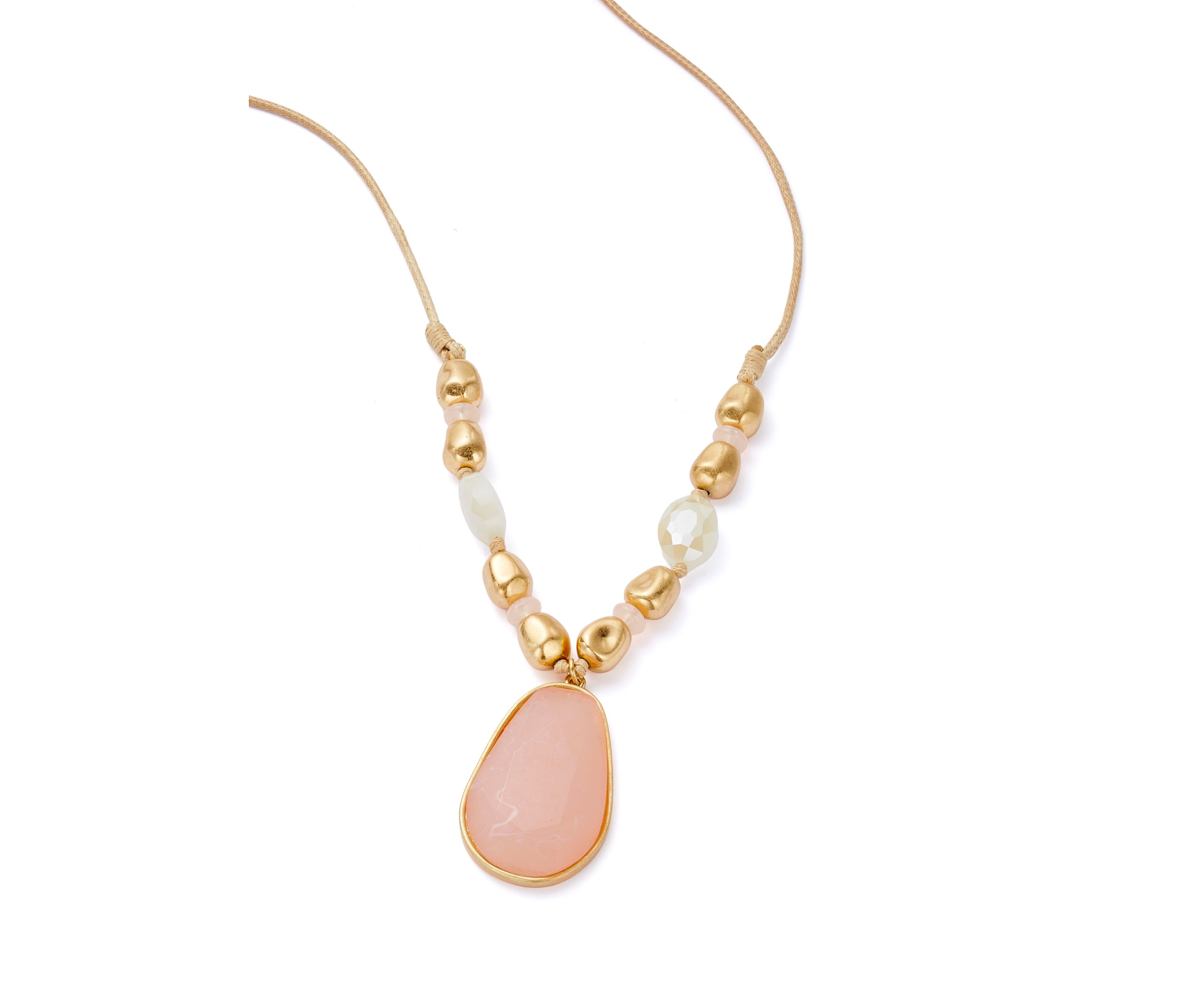 Gold Tone Rose Stone Pendant Necklace