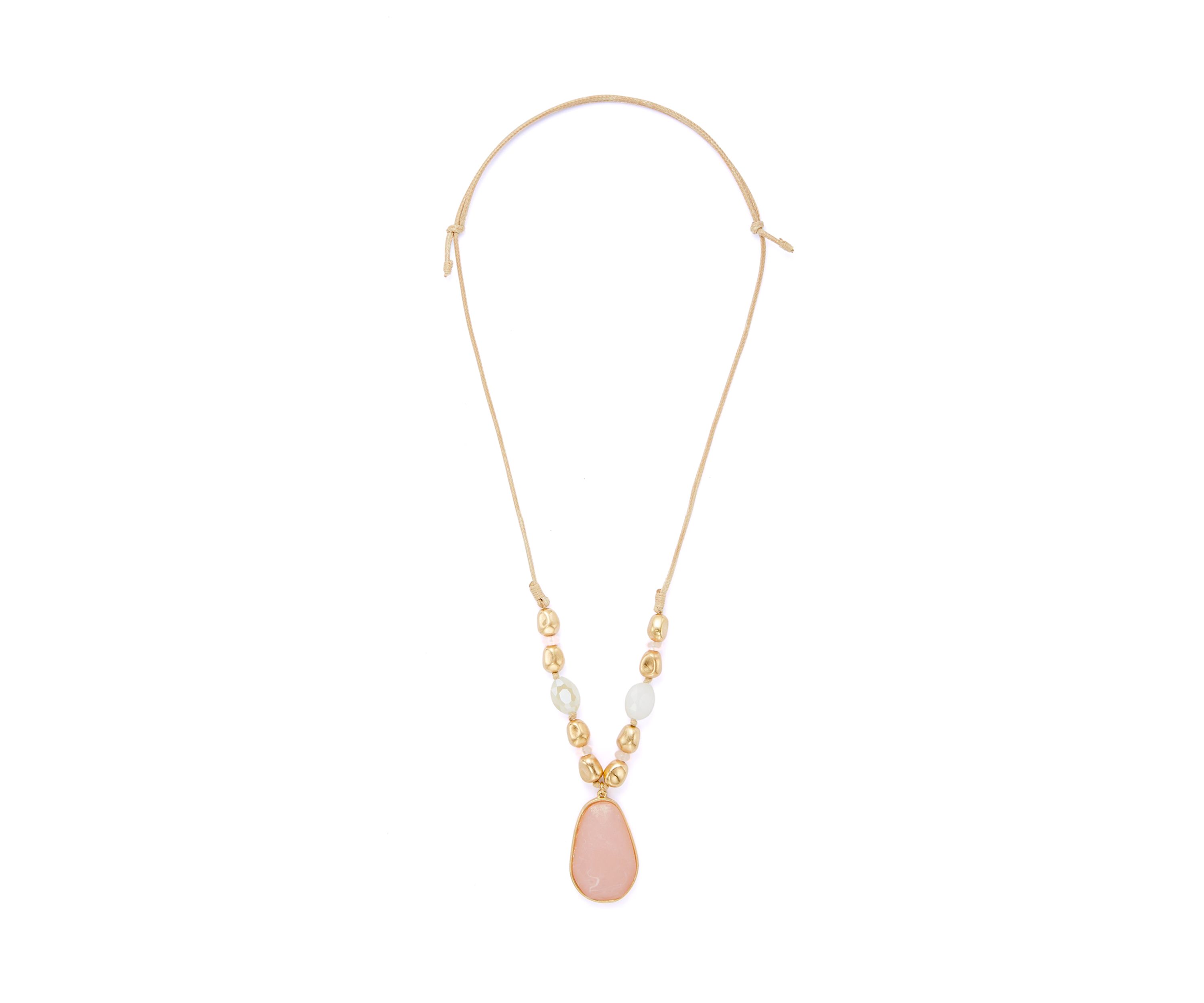 Gold Tone Rose Stone Pendant Necklace