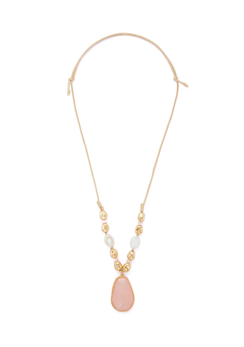 Gold Tone Rose Stone Pendant Necklace