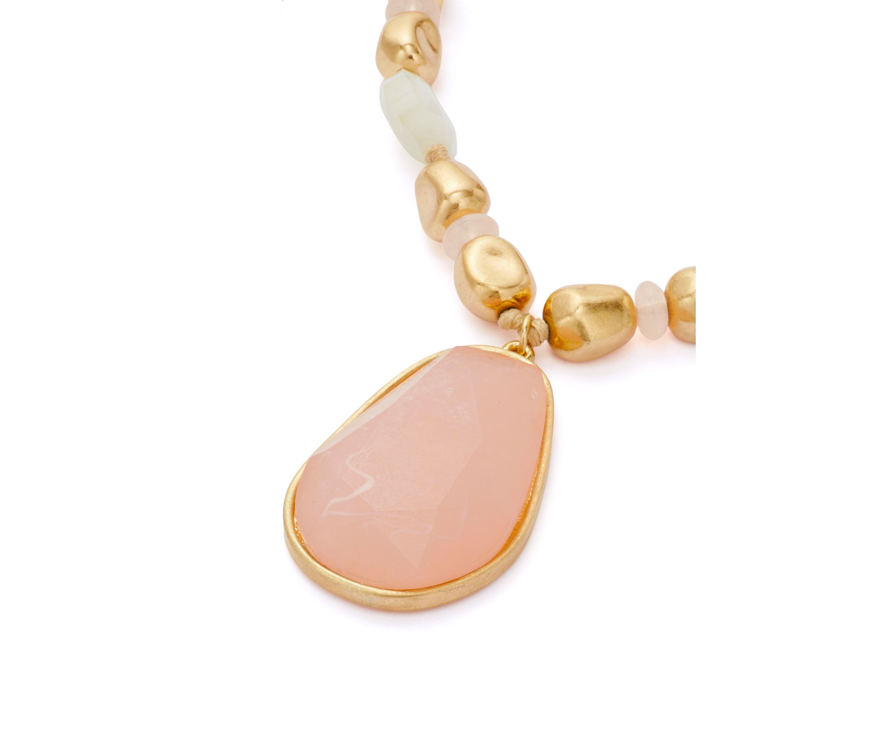 Gold Tone Rose Stone Pendant Necklace