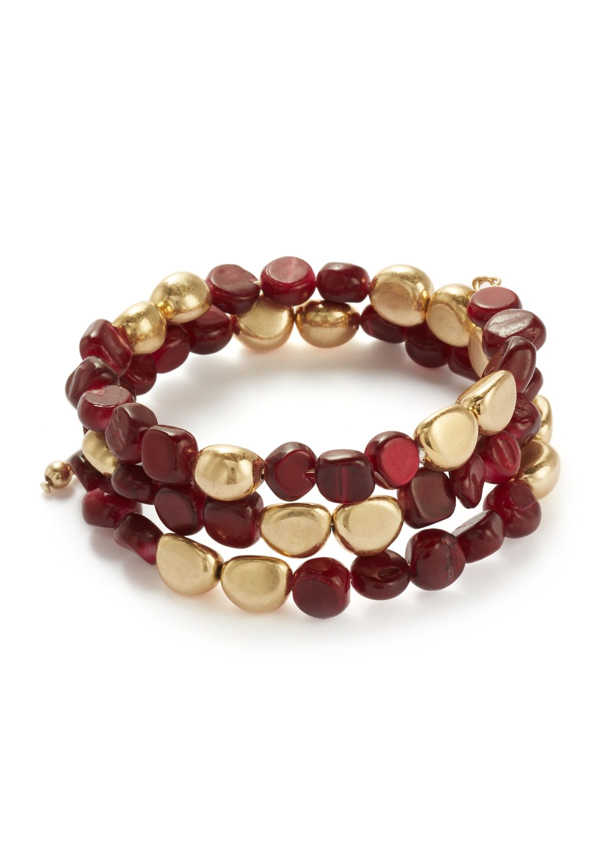 Womens Gold Tone Berry Beaded Coil Bracelet