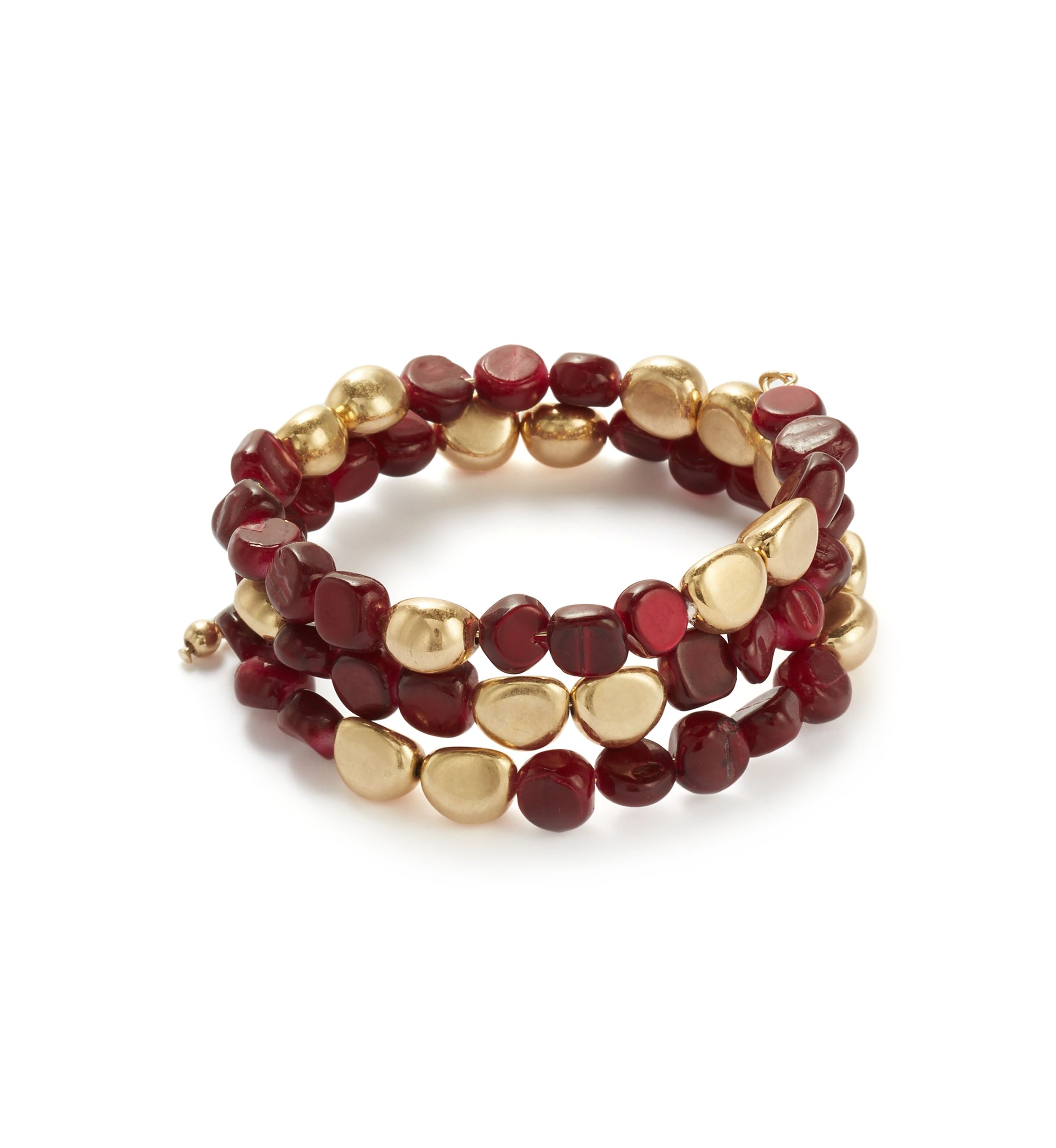 Womens Gold Tone Berry Beaded Coil Bracelet