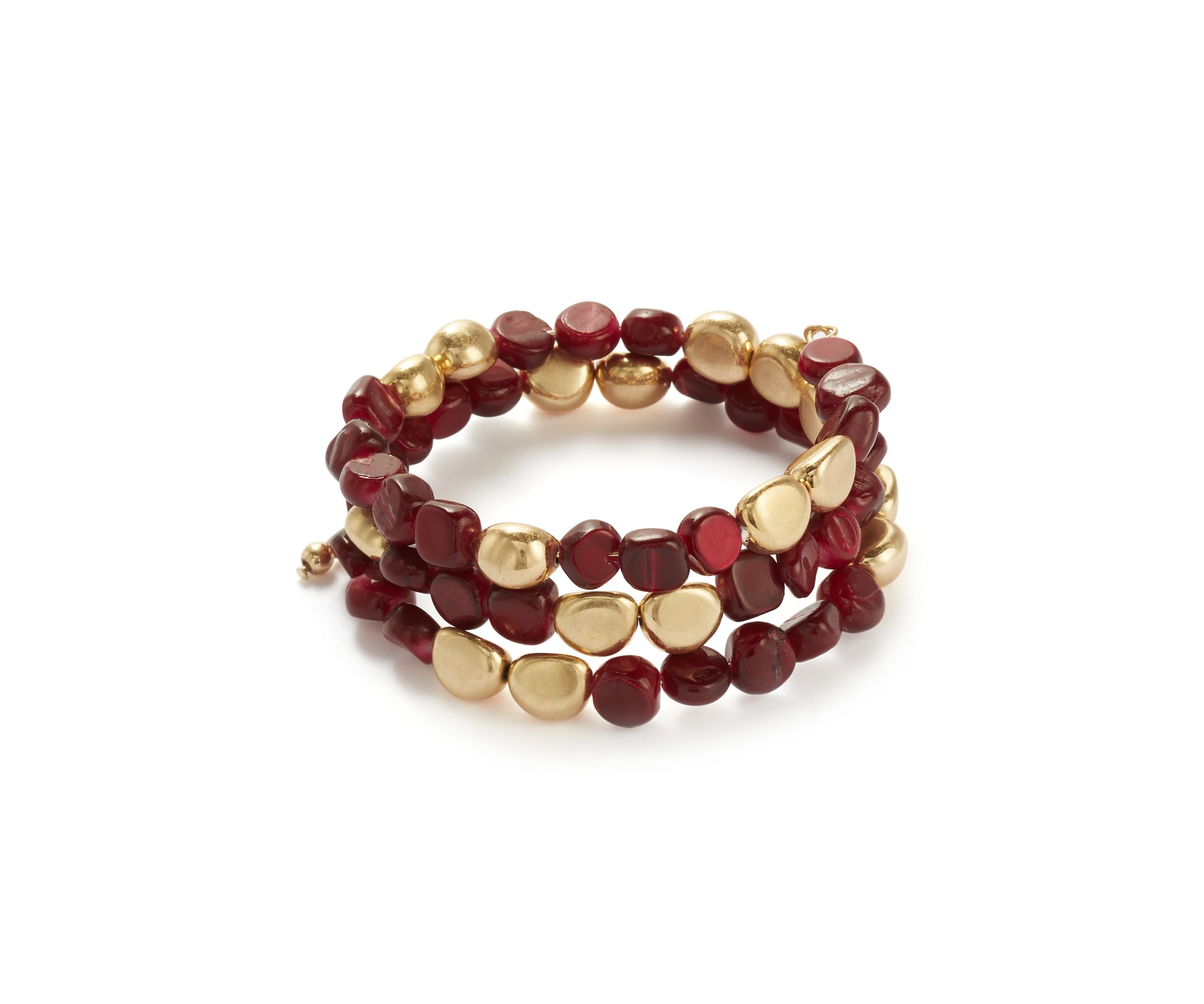 Womens Gold Tone Berry Beaded Coil Bracelet