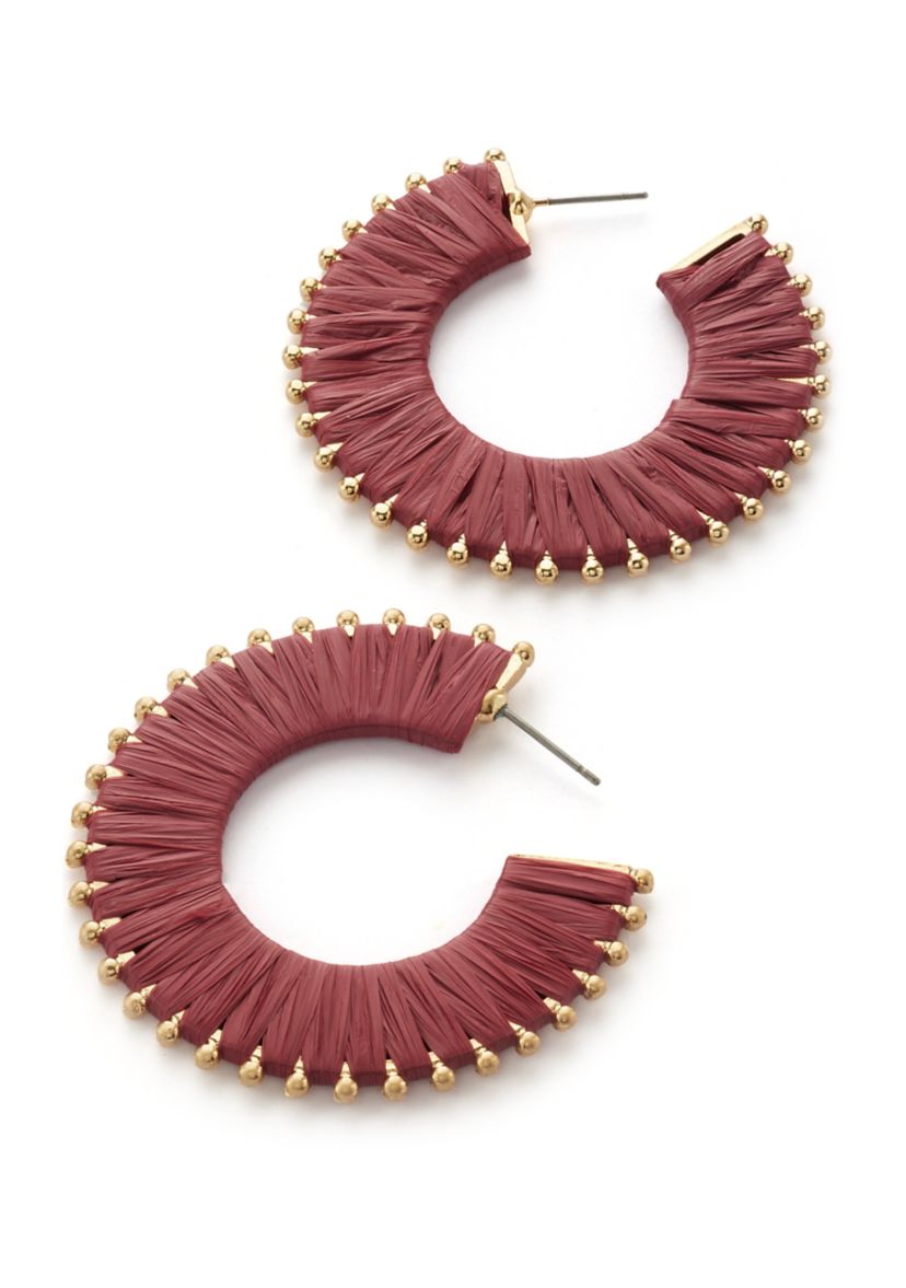 Womens Gold Tone Berry Thread Wrapped Hoop Earrings
