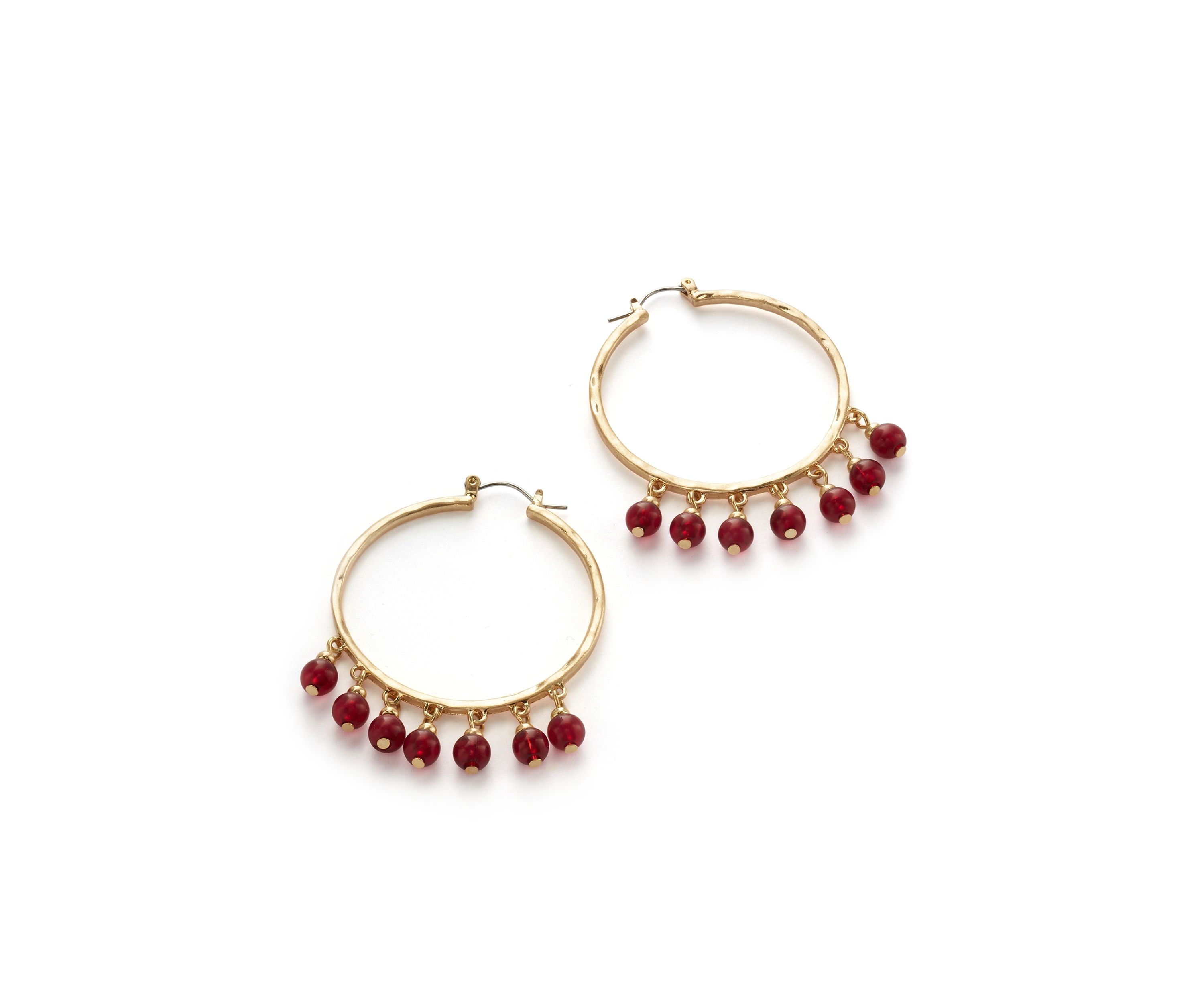 Womens Gold Tone Berry Bead Fringe Hoop Earrings