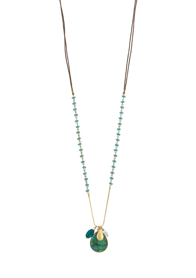 Two-Tone Link Beads with Teal Multi Drop Necklace 