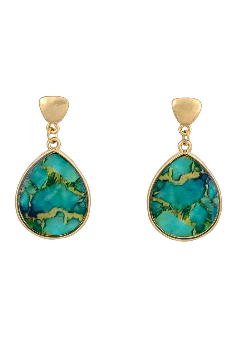 Gold-Tone Teal Multi Teardrop Drop Earrings