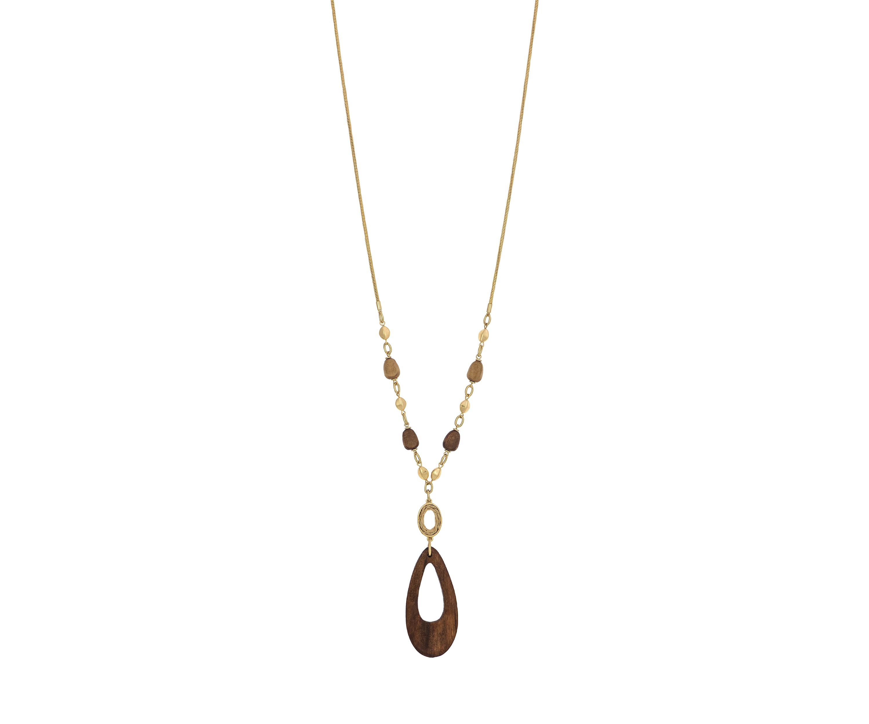  Elongated Wood Teardrop Pendant Necklace